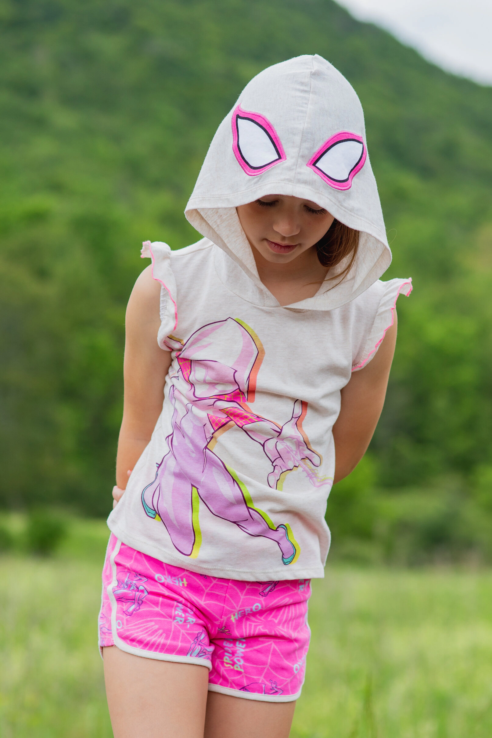SPIDERMAN Girls' Cosplay 2-Piece Sleeveless Hoodie and Shorts Set