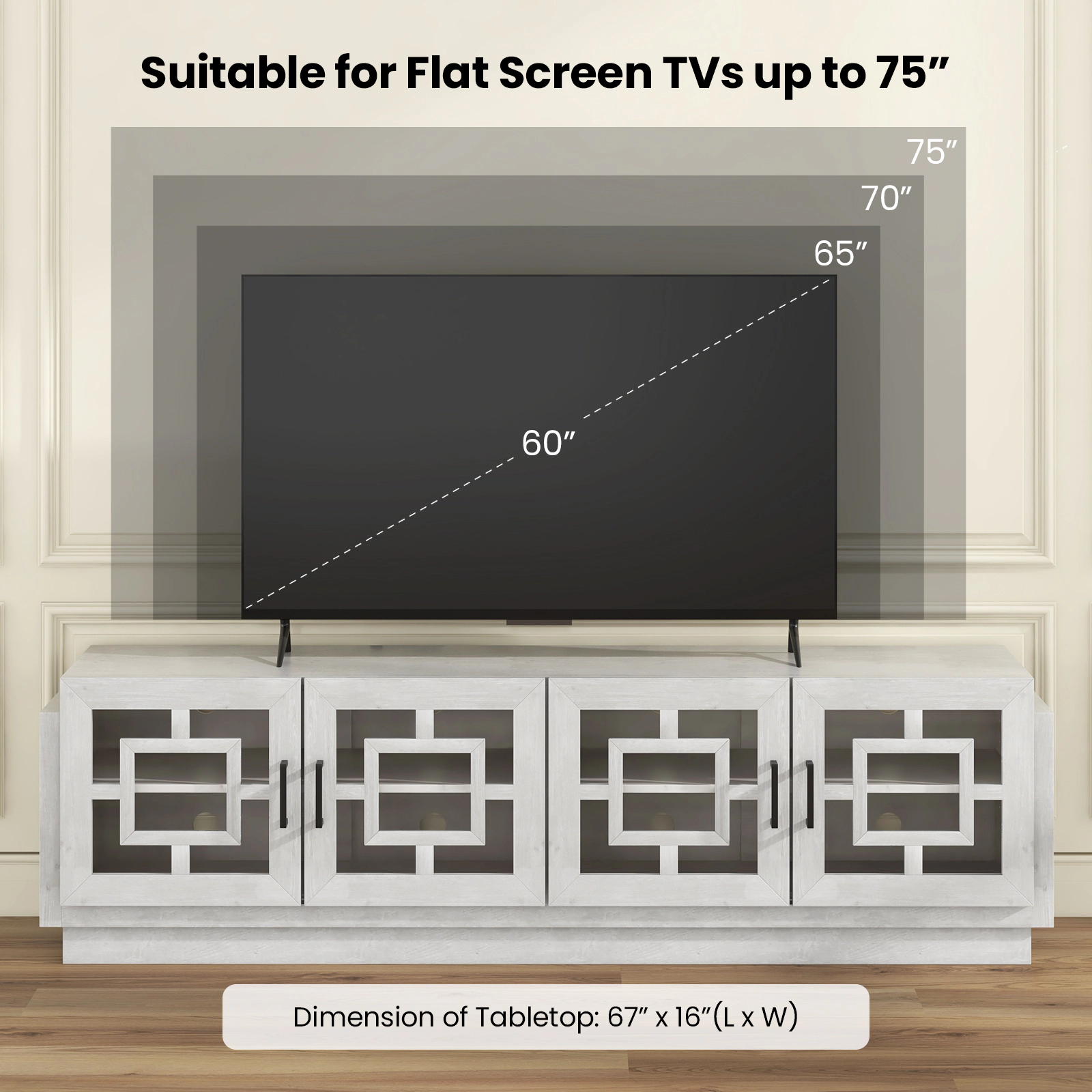Hivvago 4-Door TV Stand for TVs up to 75 Inch Media Console Table with Adjustable Shelves