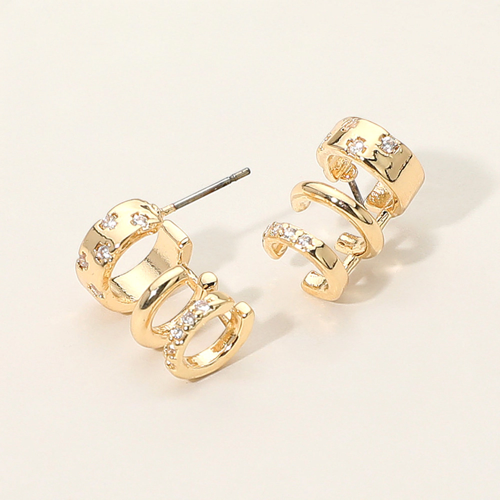FASHNZFAB Stone Paved Triple Hoop Cuff Earrings