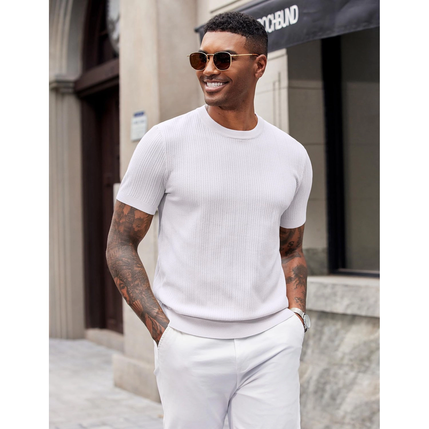 COOFANDY Mens Classic Polo Shirt Short Sleeve Geometric Triangle Print Casual Tops
