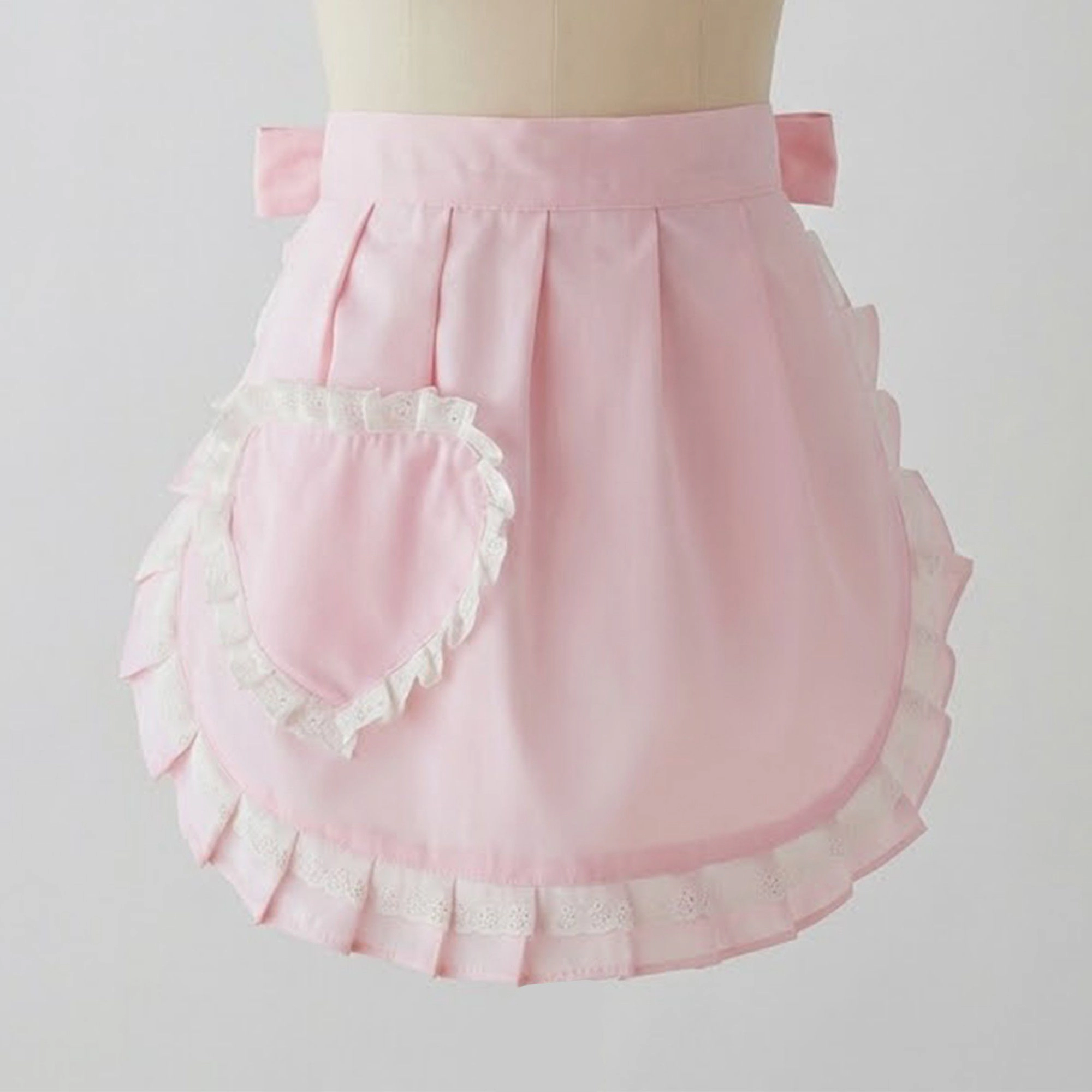 Alilang Unisex Decorative Waist Apron with Ruffle Trim Heart Pocket and Adjustable Ties
