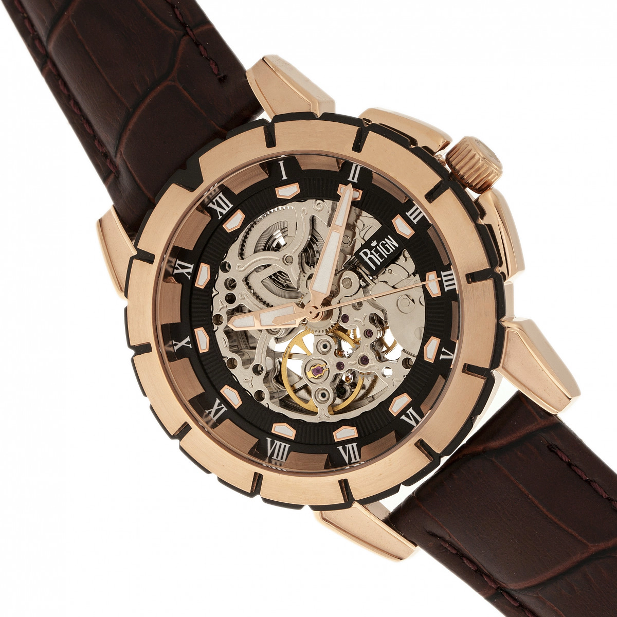 Reign Philippe Automatic Skeleton Leather-Band Watch