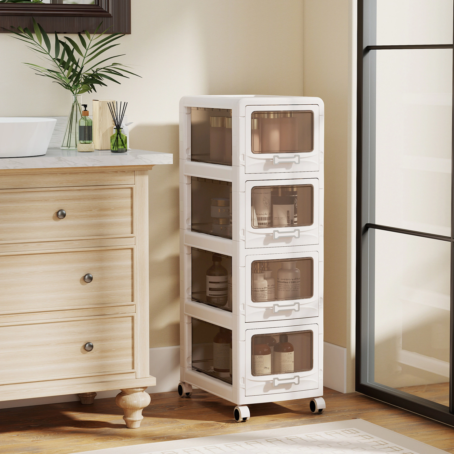 SUGIFT 3/4/5-Drawer Plastic Storage Organizer Rolling Cart 11-lb Per Drawer Capacity 16.5 x 11-in White