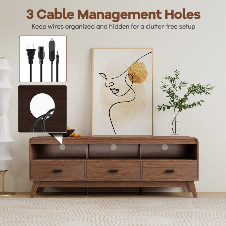 Hivvago Mid Century Modern Tv Stand For Tvs Up To 70" With 3 Storage Drawers And Open Shelves