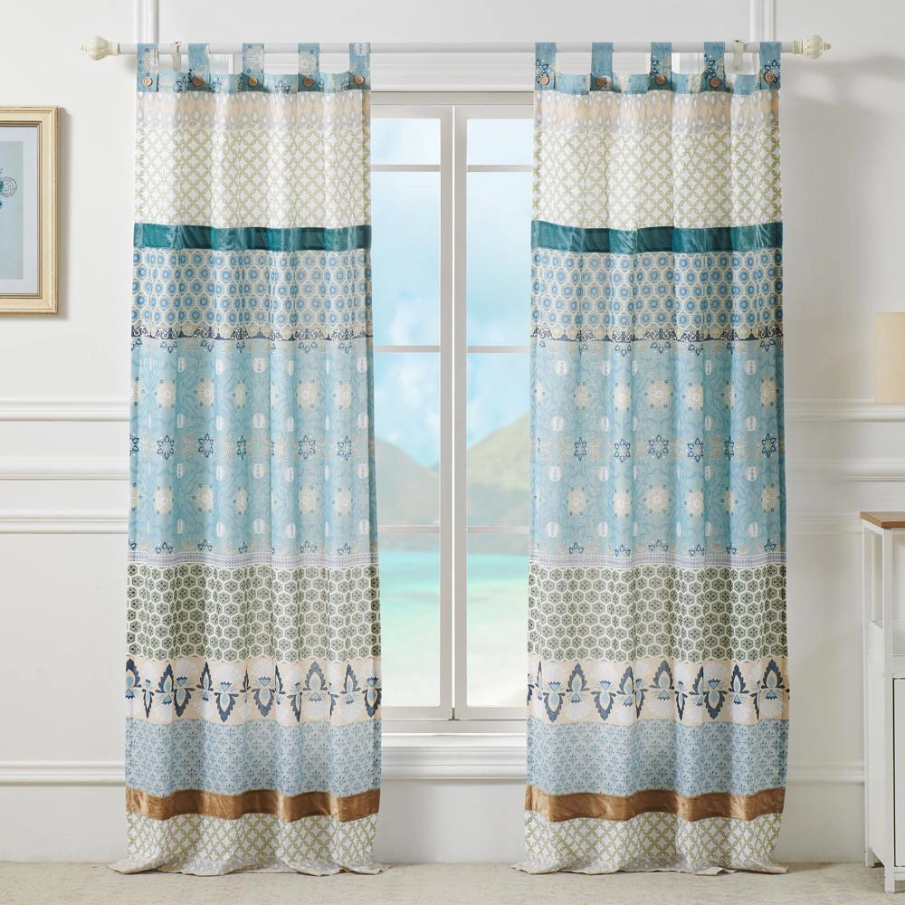 Greenland Home Fashions Thalia Stylized Florals and Geometric Prints Bohemian Comfort Panel Pair Panel 42"x84" Blue