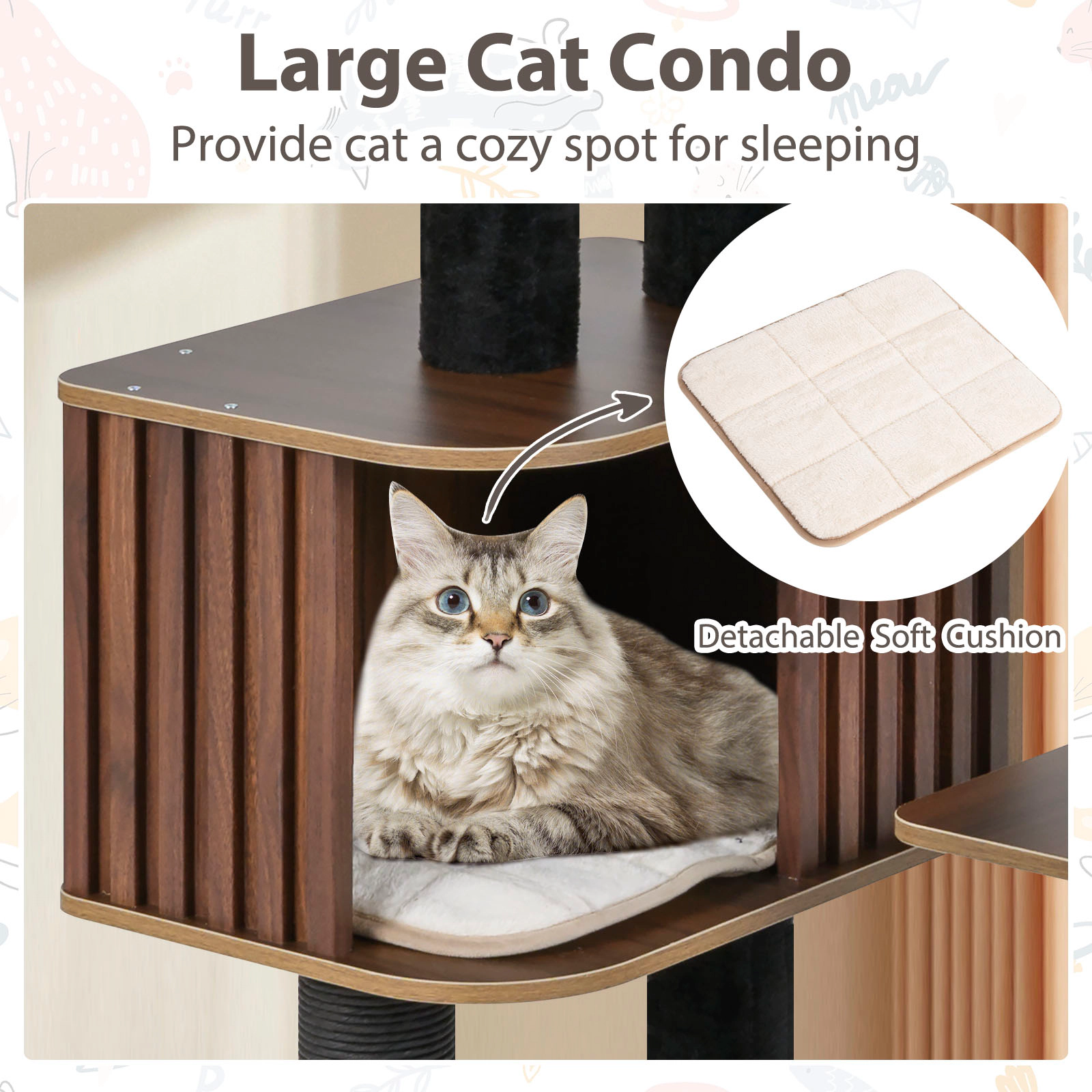 SUGIFT 59.5-in Brown Multi-Level Cat Tree Tower with Fence-Style Condo and Top Perch 23-in Base W