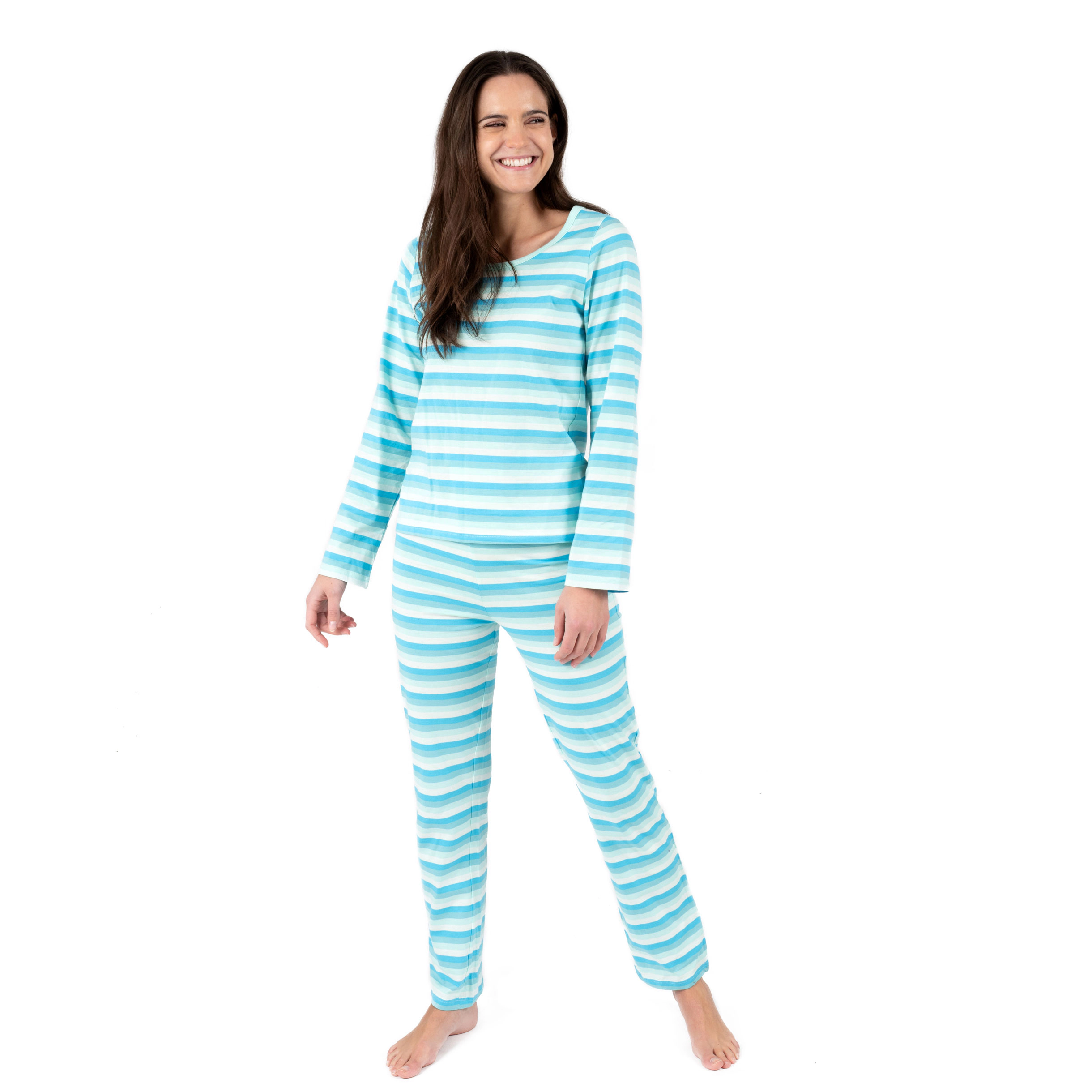 Leveret Womens 2-pc. Long Sleeve Cotton Loose Fit Graphic Striped Pajamas