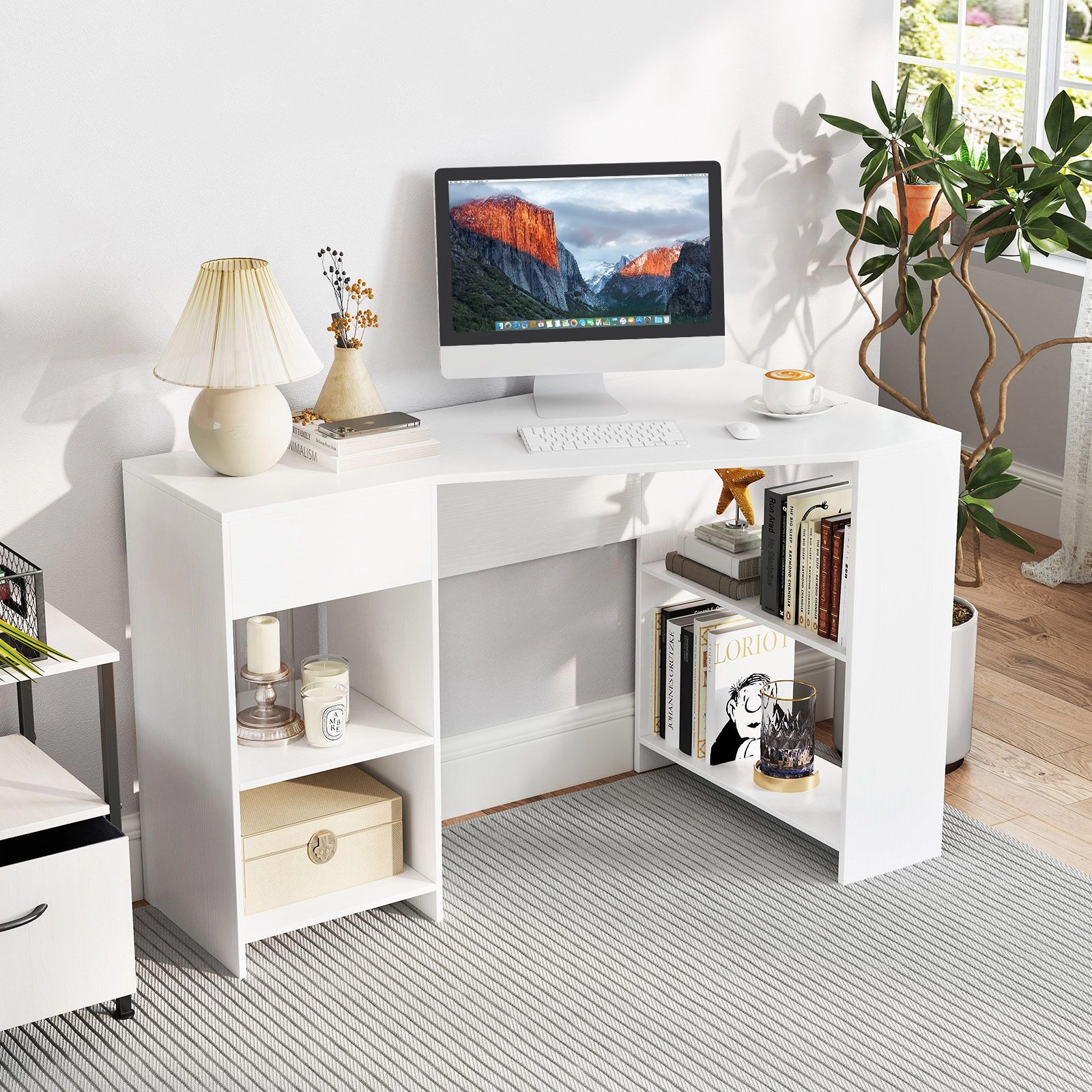 SlickBlue L Shaped Computer Desk with Drawer and Shelves