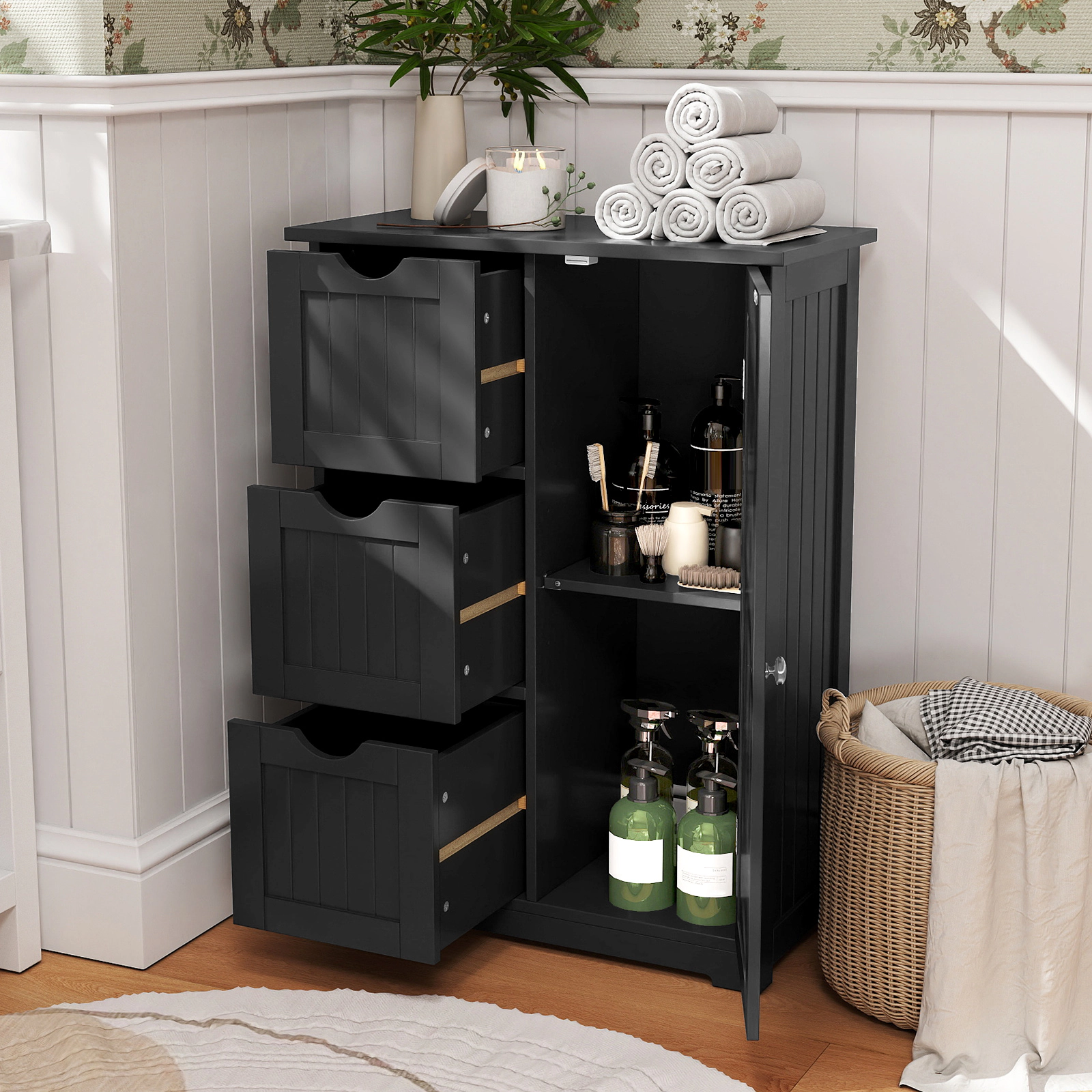 SlickBlue Freestanding Storage Cabinet with 3 Drawers and Cupboard