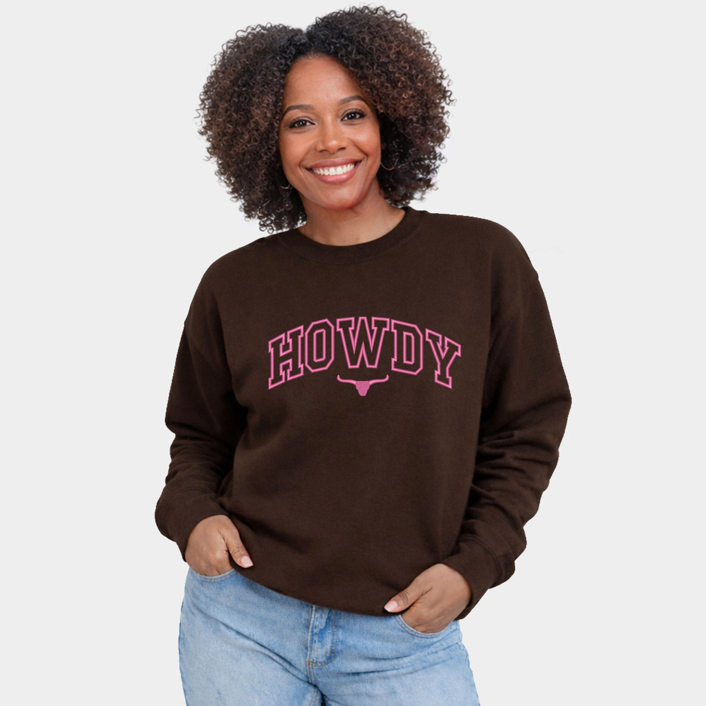 Simply Sage Market - Embroidered Howdy Bull Varsity  Women's Graphic Sweatshirt