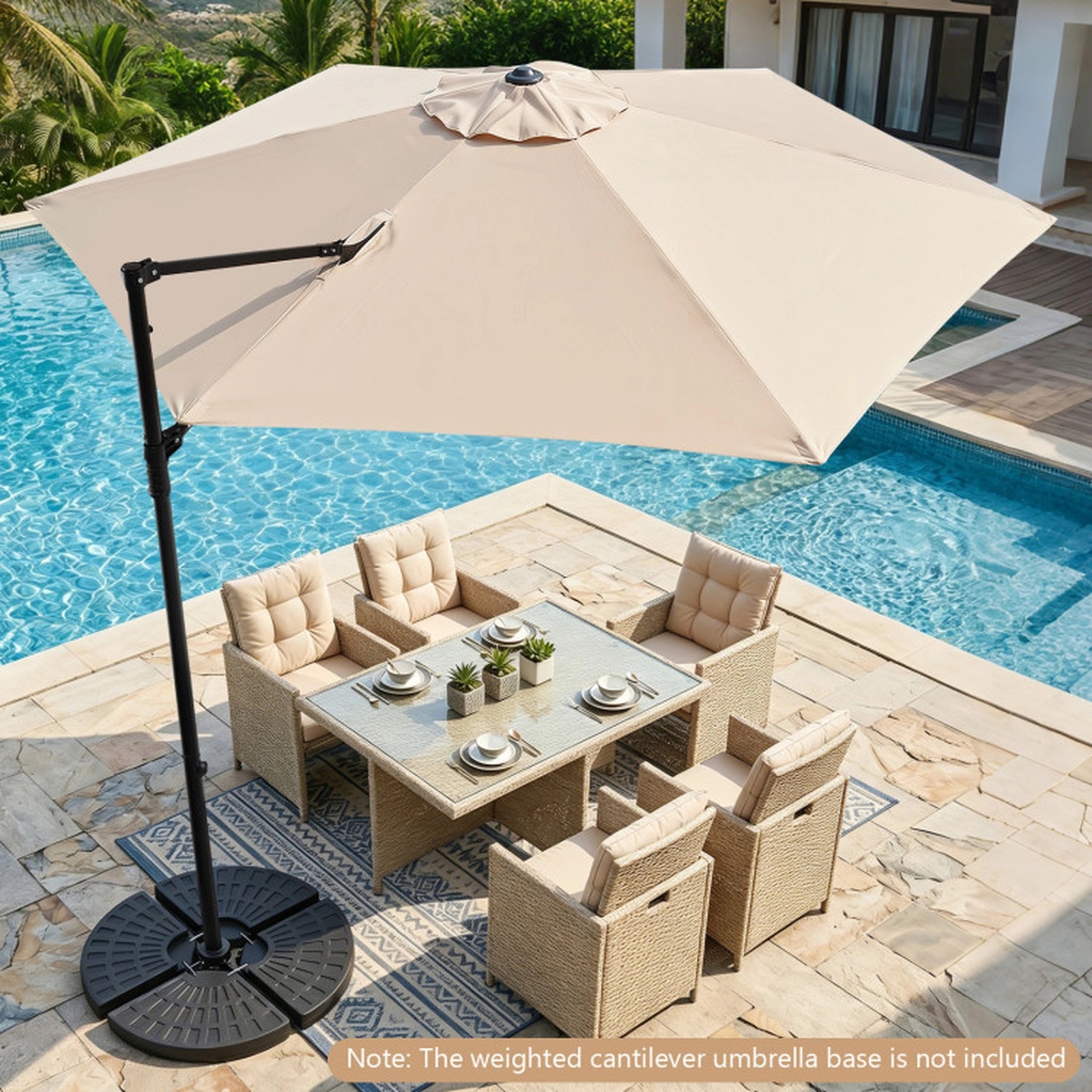 SUGIFT 360° Rotation Cantilever Patio Umbrella for Garden with 10-ft Canopy and Vented Top Beige