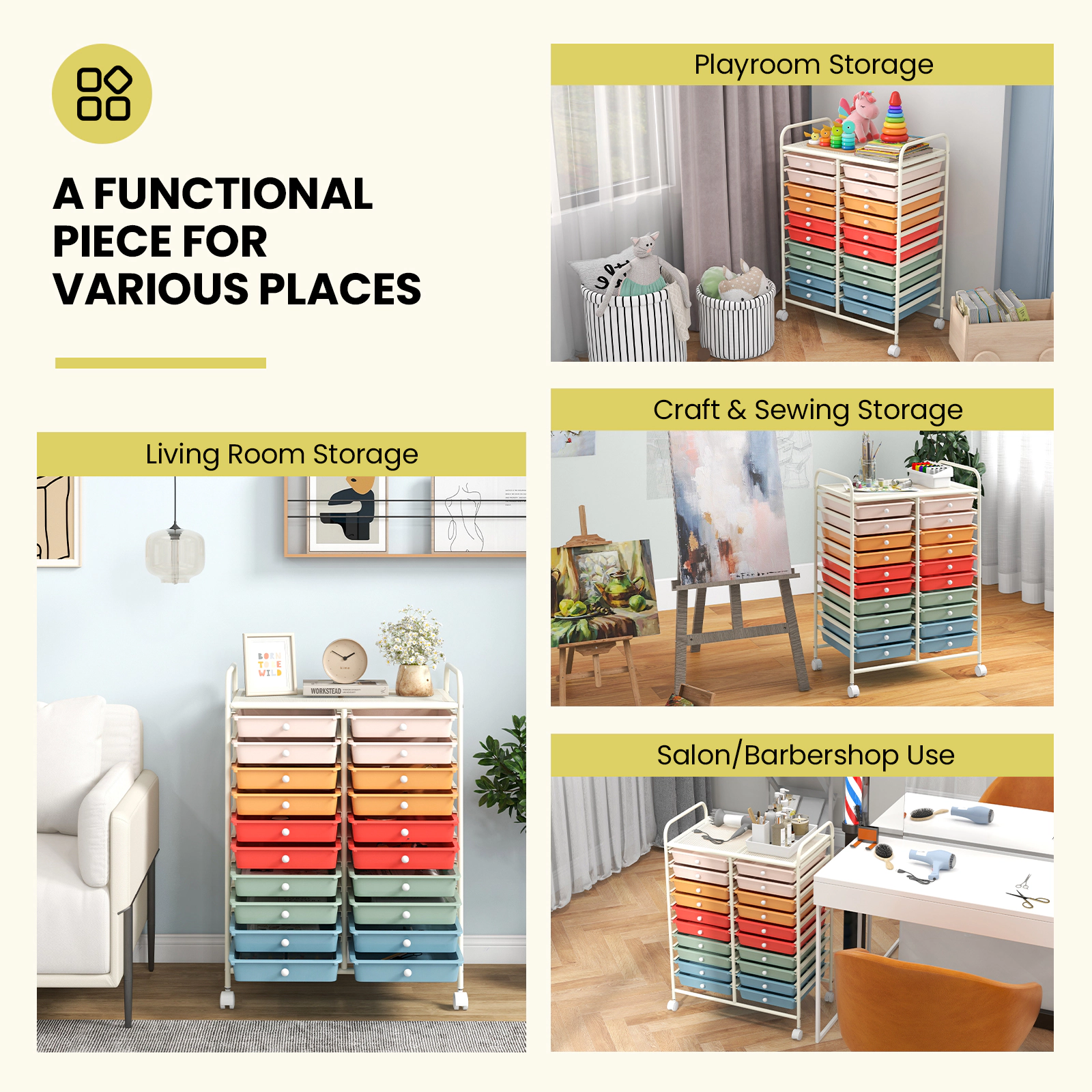SUGIFT 20-Drawer Rolling Storage Cart with Removable Drawers Steel Frame Top Shelf and Lockable Wheels