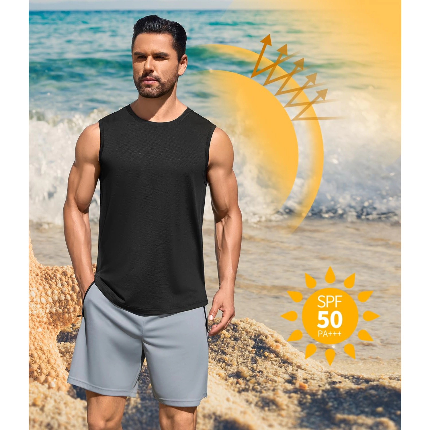 Pinspark Mens 3 Pack Solid Black Tank Tops Sleeveless Crew Neck Workout Muscle Tees