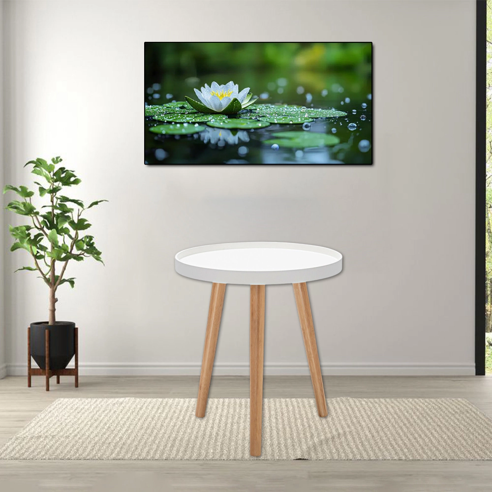 Hivvago Mid-Century Round Coffee Side Table with Detachable Wooden Tray