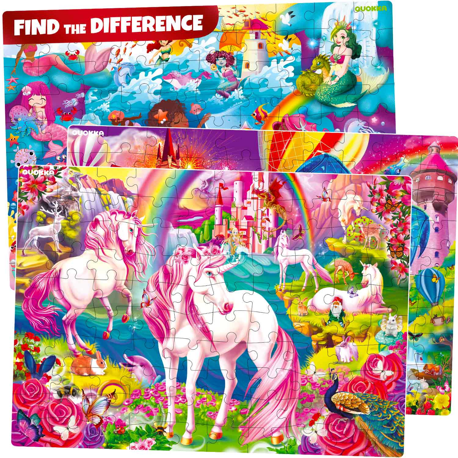 QUOKKA 3-Pack Floor Jigsaw Puzzles for Kids Ages 10–12, 300 Pieces Each, Unicorn, Princess, Ocean & Forest Themes