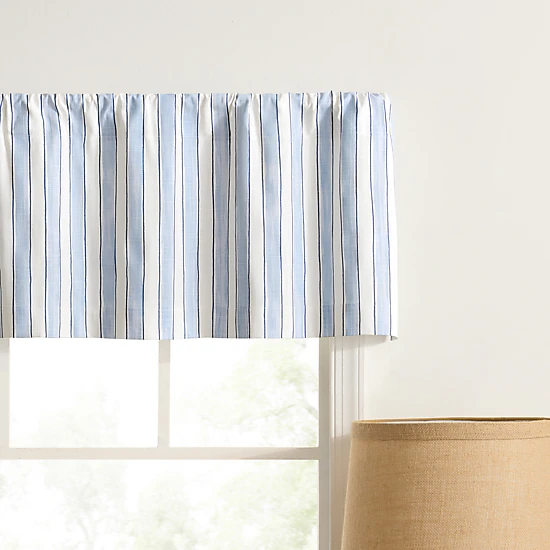 Ellis Curtain Saratoga Stripe 100% Cotton Tailored Rod Pocket Valance 50" x 16" Blue