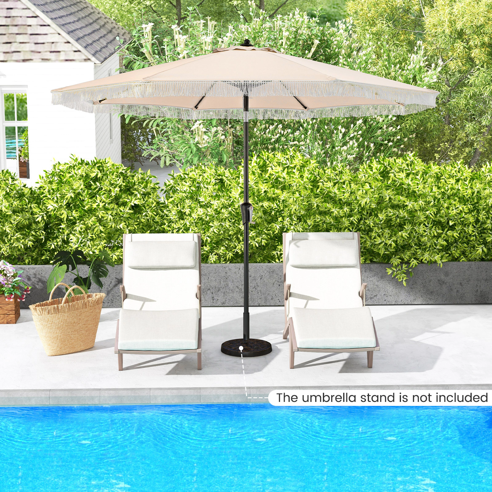SUGIFT Sun-Protective 9-ft Patio Umbrella with Tilt, Crank Handle and Vented Polyester Canopy 12-lb Beige