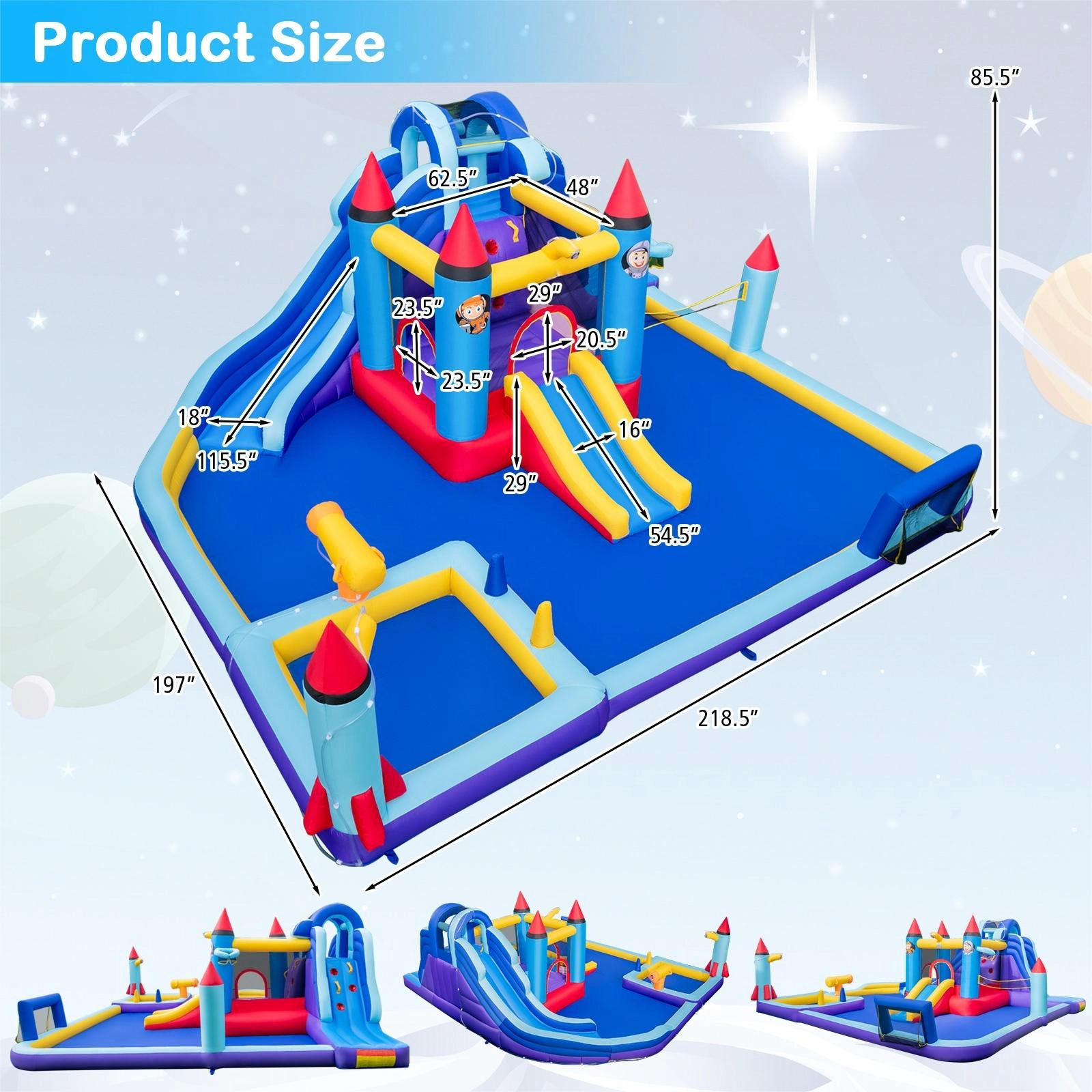 SUGIFT Rocket Theme Inflatable Bounce House Water Slide Park 300-lb Capacity Ages 3+ 218.5-in Long Multicolor