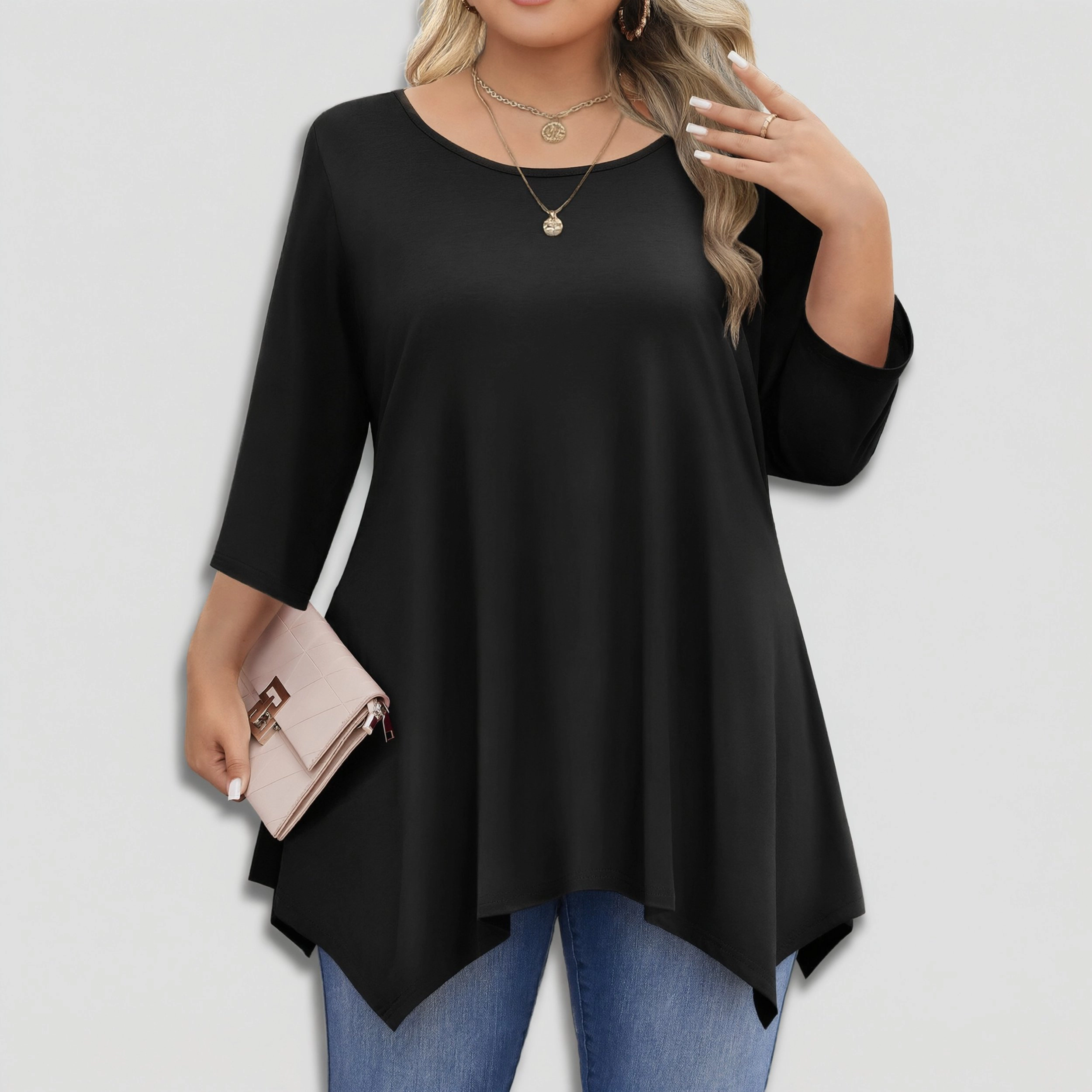 Zeagoo Women Loose Fit Three Quarter Sleeve Tunic Top