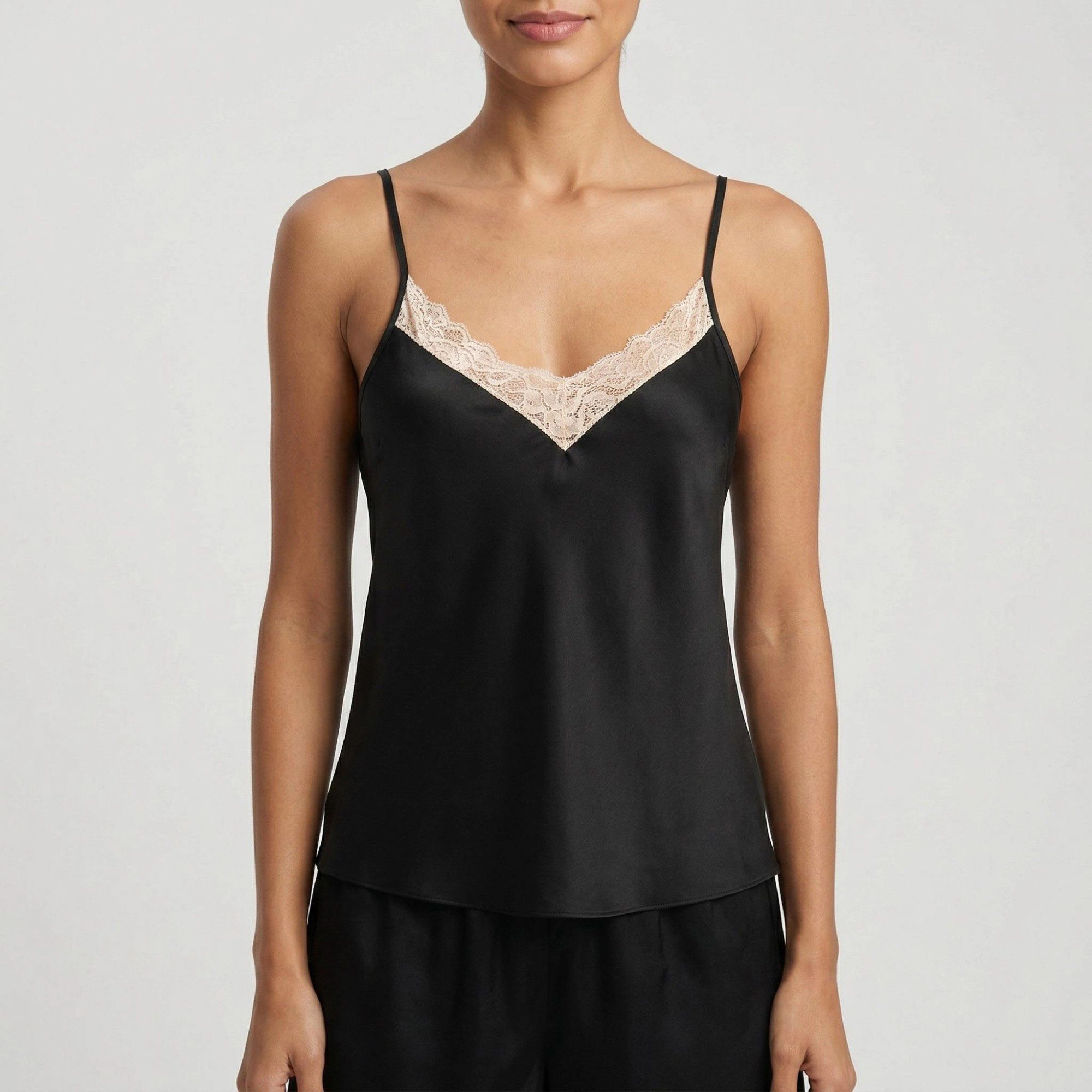 Anna-Kaci Women's 2-Piece Smooth Pajama Camisole Top and Shorts with Lace Trim Adjustable Straps Relaxed Sleepwear