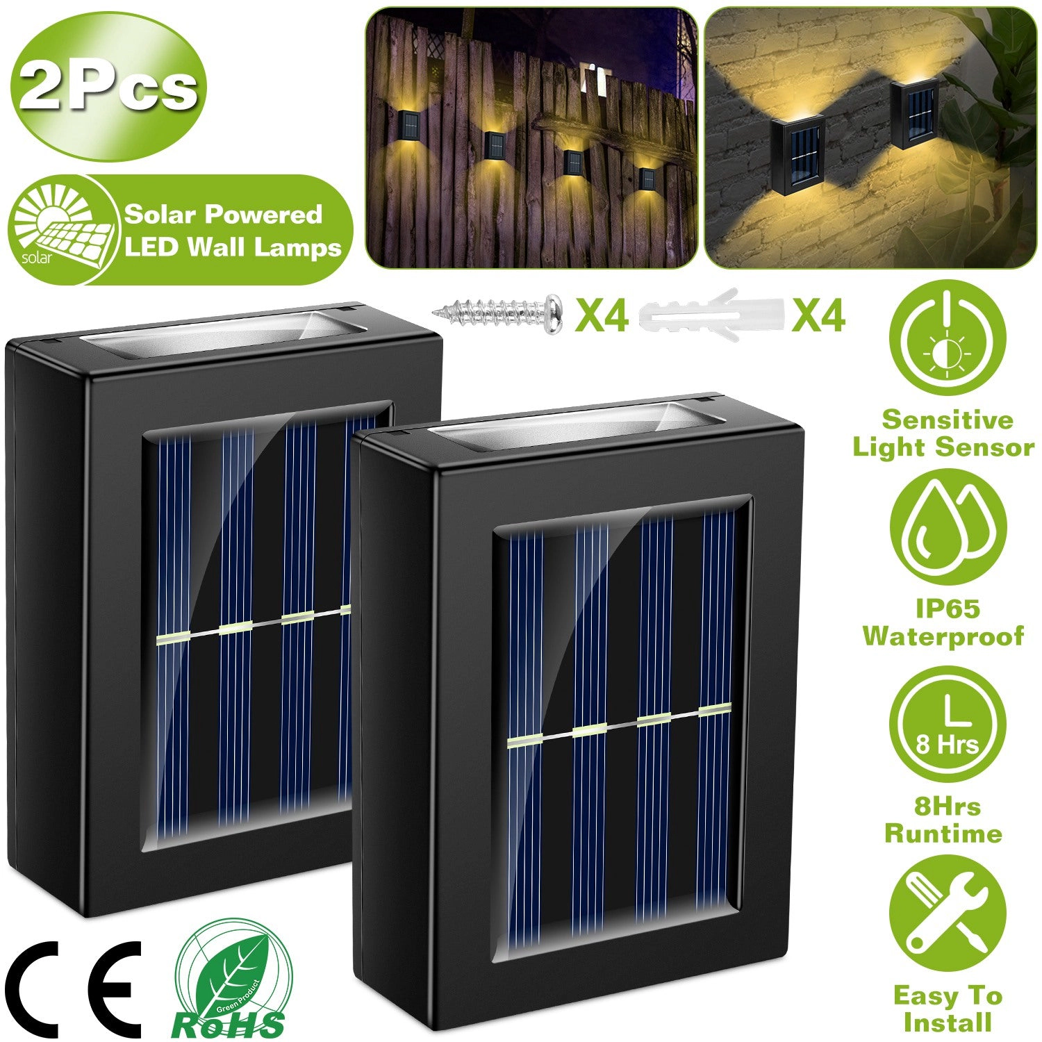 GBruno Solar 2-LED Deck Lights Outdoor Waterproof