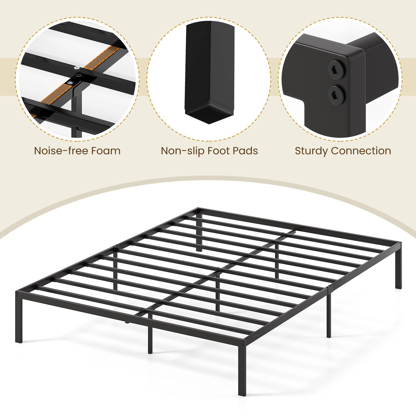SUGIFT Black Support Slats Mattress Foundation Heavy Duty Metal Bed Frame