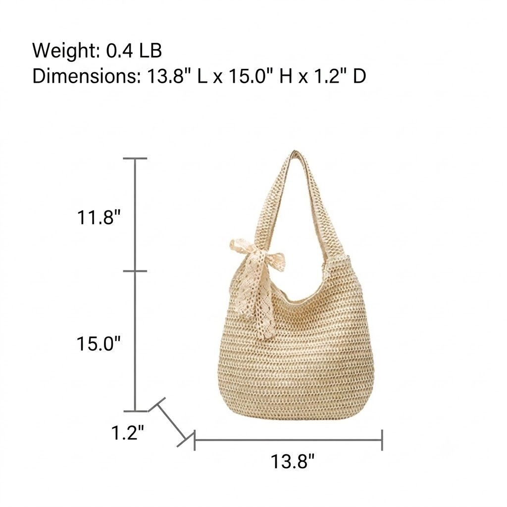 Alilang Women's Crochet Woven Hobo Shoulder Bag with Lace Bow Accent and Lined Interior