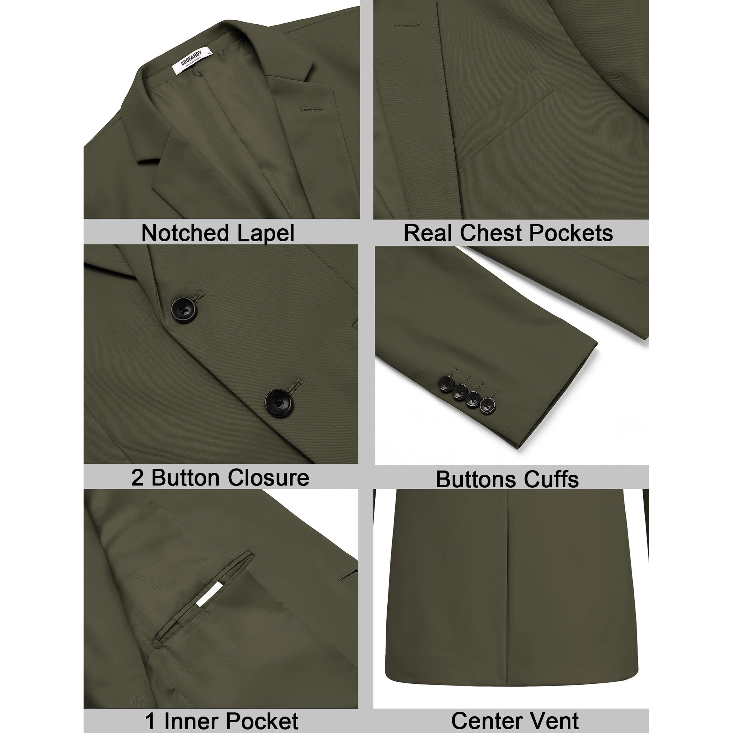 COOFANDY Men's Slim Fit Two Button Notch Lapel Casual Blazer Sport Coat Suit Jacket