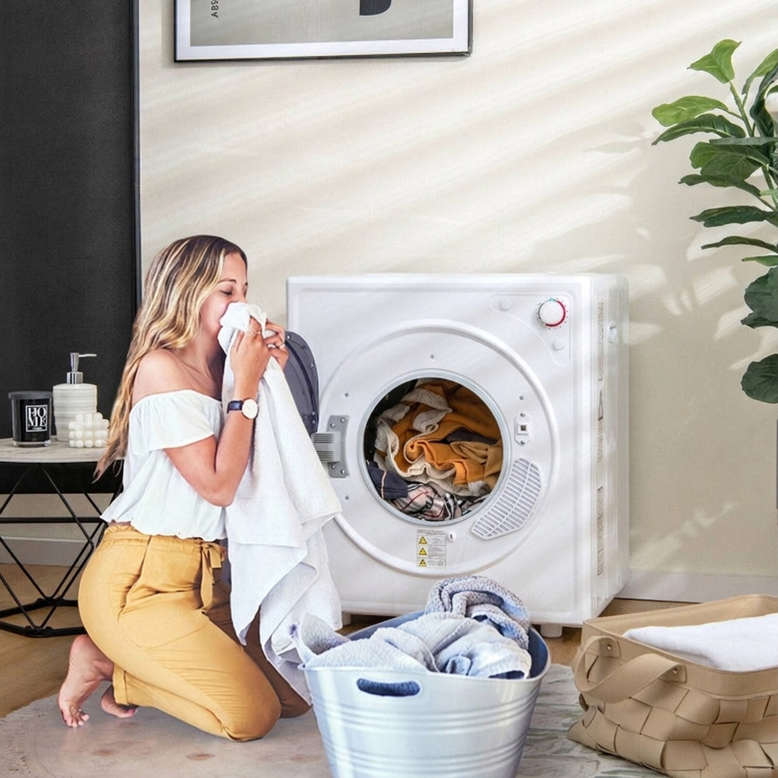 SUGIFT White Compact Front Load Laundry Dryer with Touch Panel 1500W 13.2-lb Drum Capacity 23.6-in W 21.5-in D
