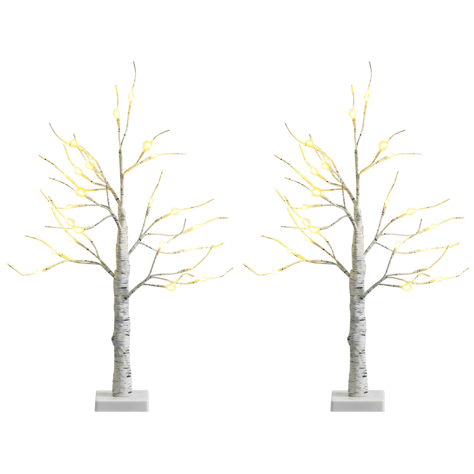 SlickBlue Set Of 2 Mini Artificial Birch Tree with Bendable Branches and Battery Operated LEDs
