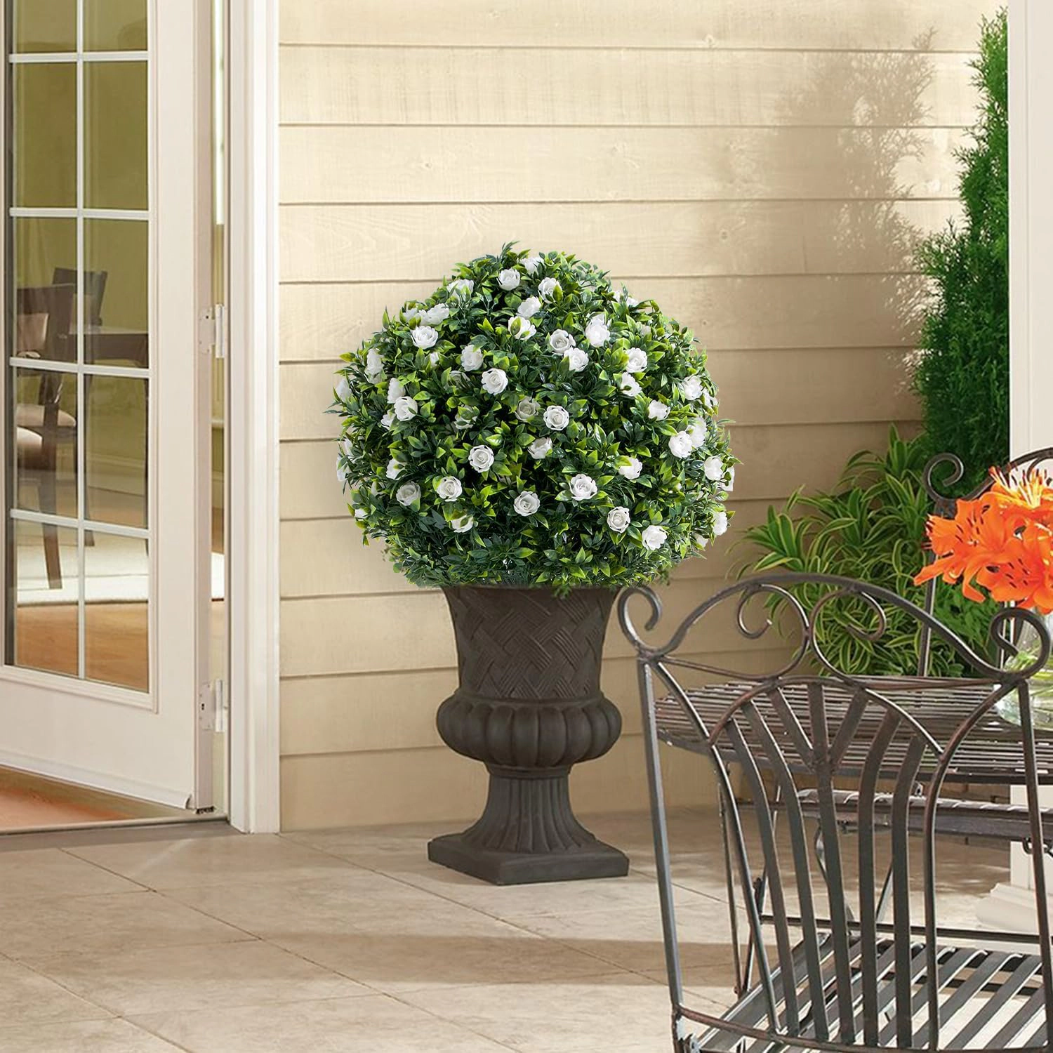 Artificial Topiary Trees, 2 Pack, White Rose, 1.97 x 1.31 ft