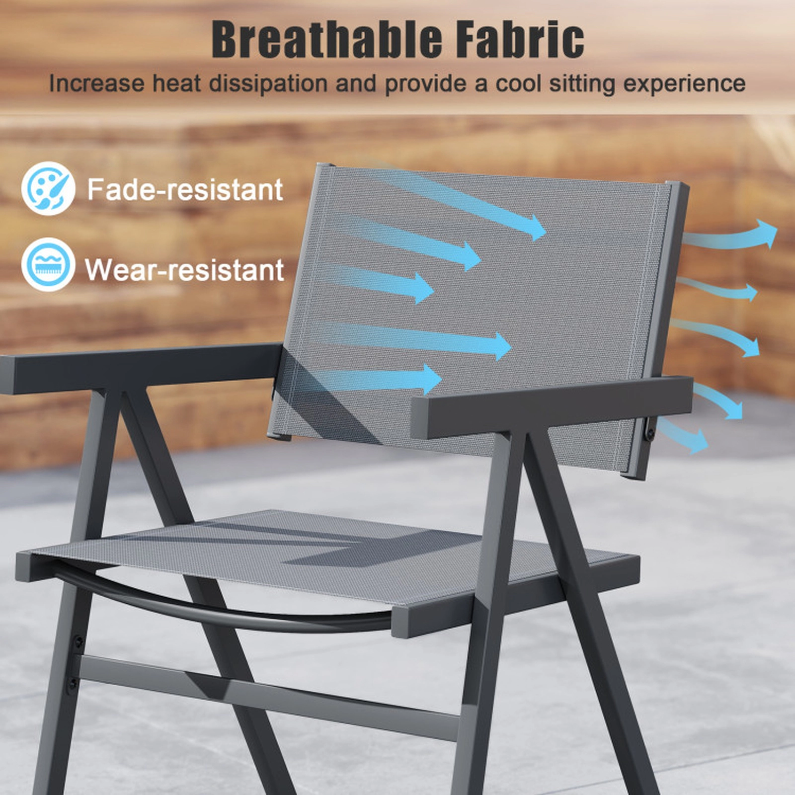 SUGIFT Set of 4 Gray Outdoor Patio Dining Chairs with Breathable Sling Seats