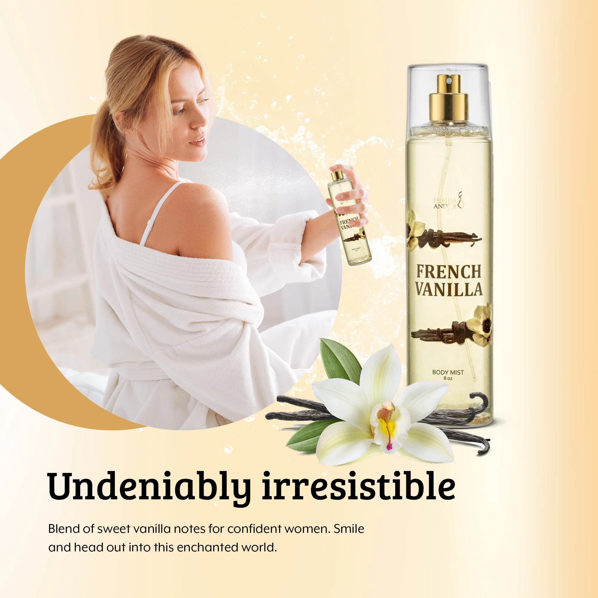 French Vanilla Fragrance Body Mist in 8oz Spray Bottle