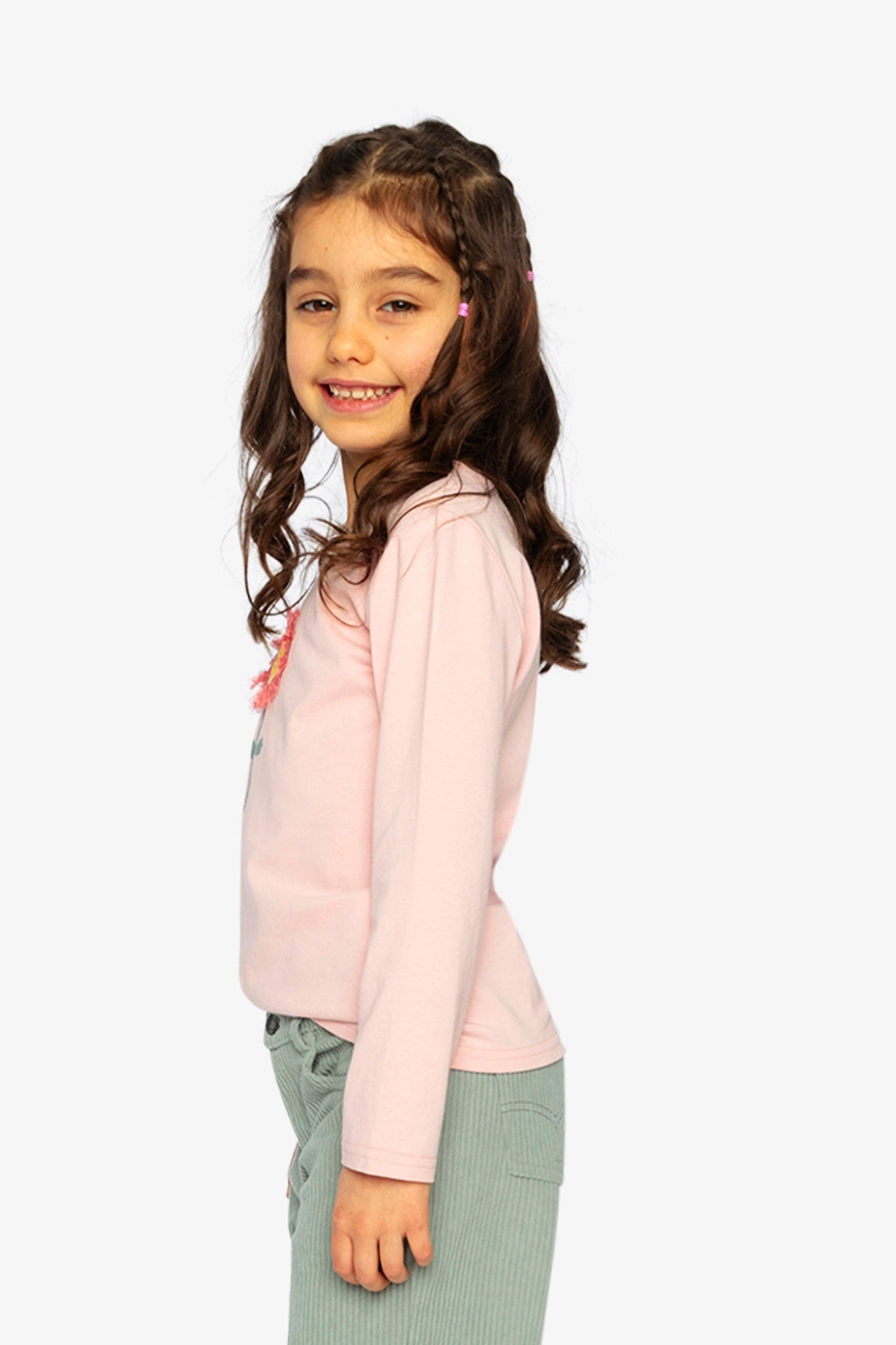 Deux par Girls 3D Strawberry-Flower Embroidered Organic Cotton Long Sleeve T-Shirt