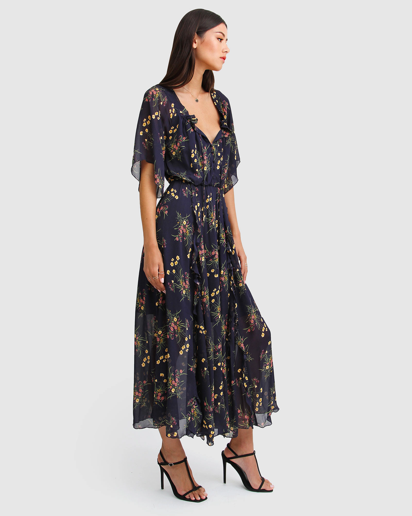 Belle & Bloom Womens Amour Amour Ruffled Midi Dress