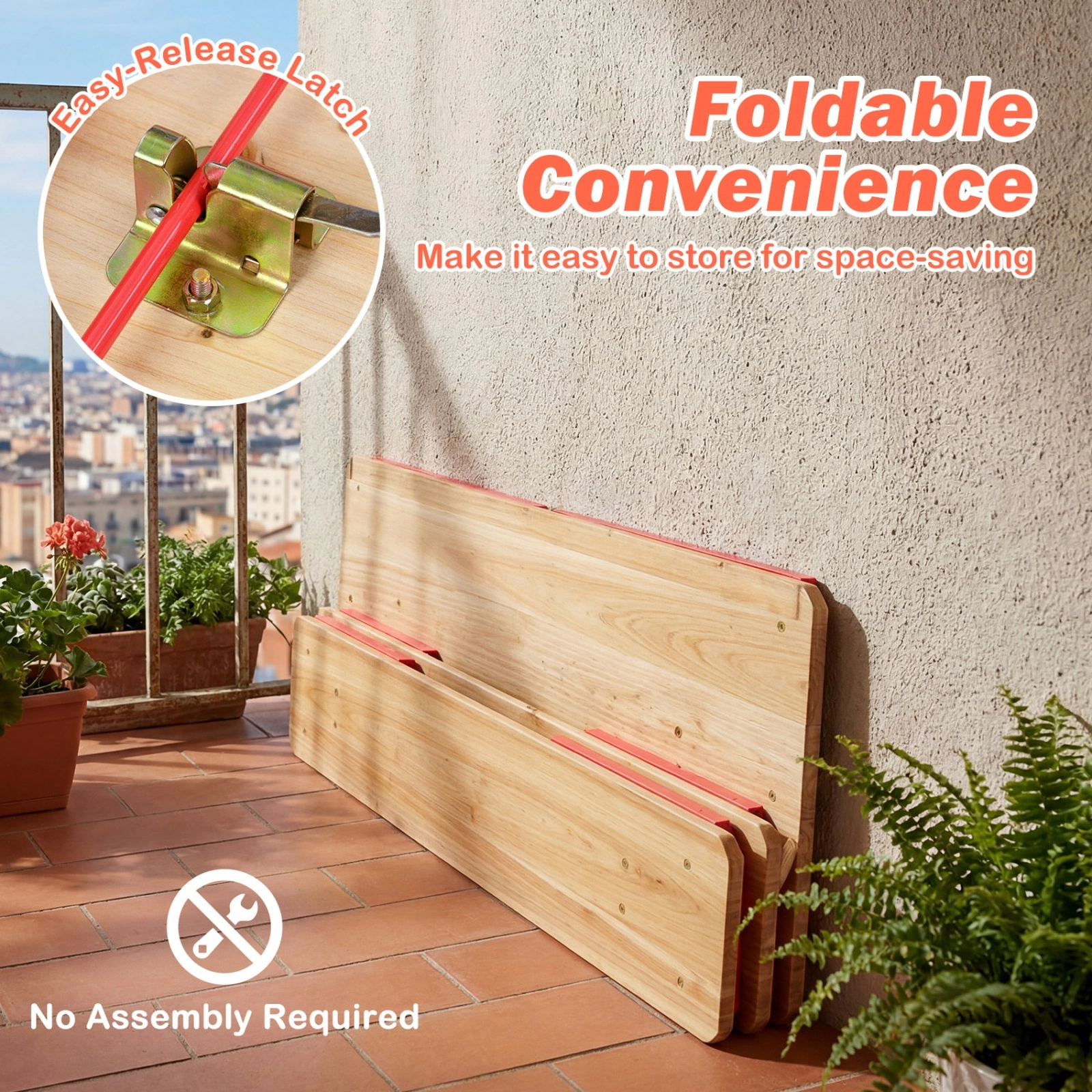 SUGIFT Folding Kids Picnic Table and Bench Set 110-lb Table 330-lb Bench Capacity Ages 3-8 Red and Natural