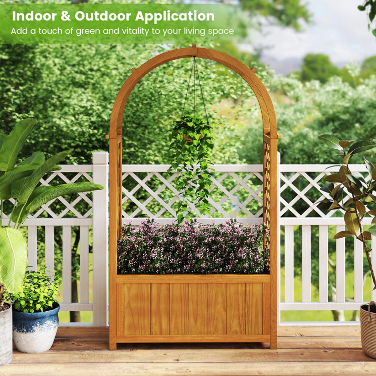 Hivvago Wooden Raised Garden Bed with Lattice Trellis and Arched Roof