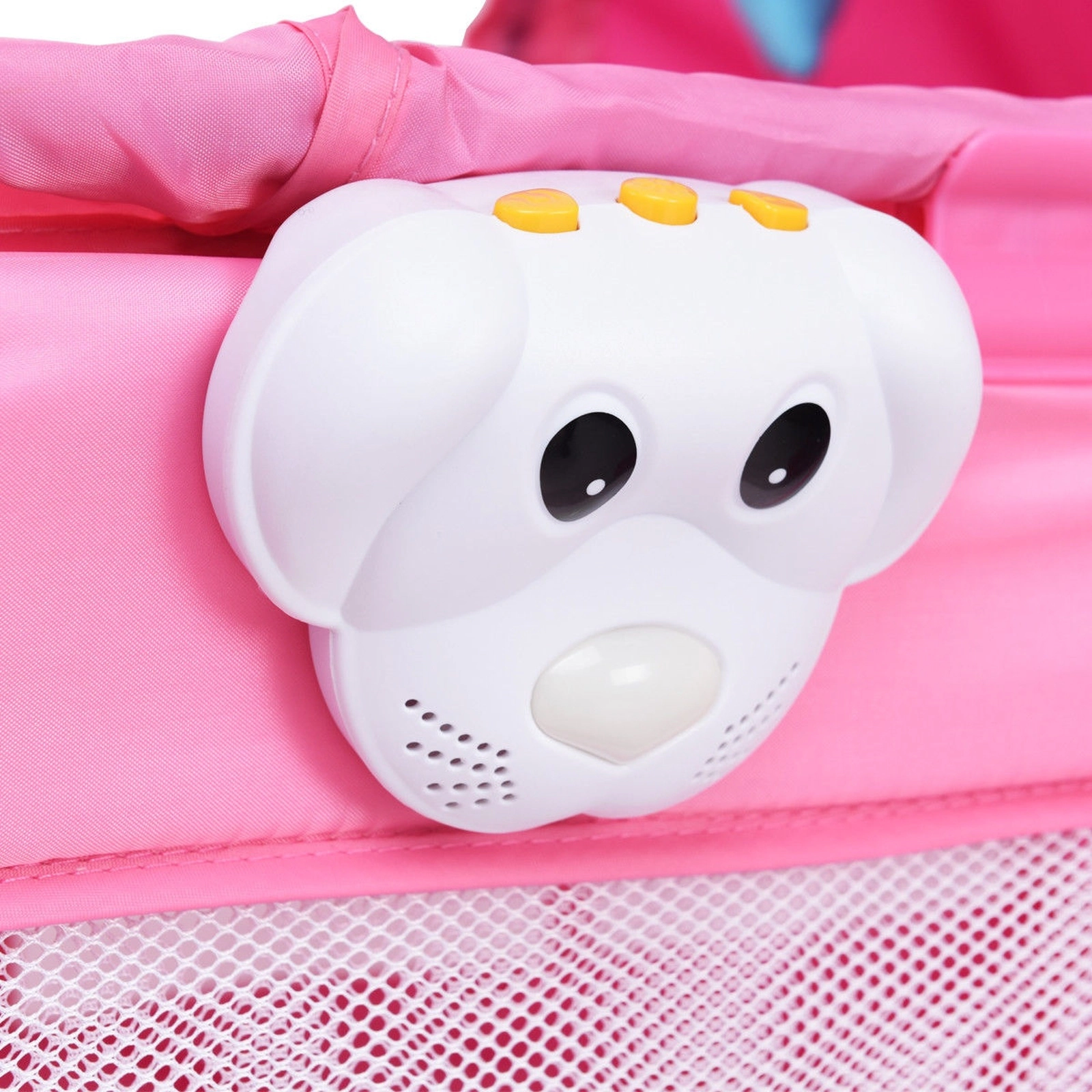 SUGIFT Foldable Bi-Level Baby Crib Playpen with Mosquito Net Canopy and Storage 33-lb Capacity Pink