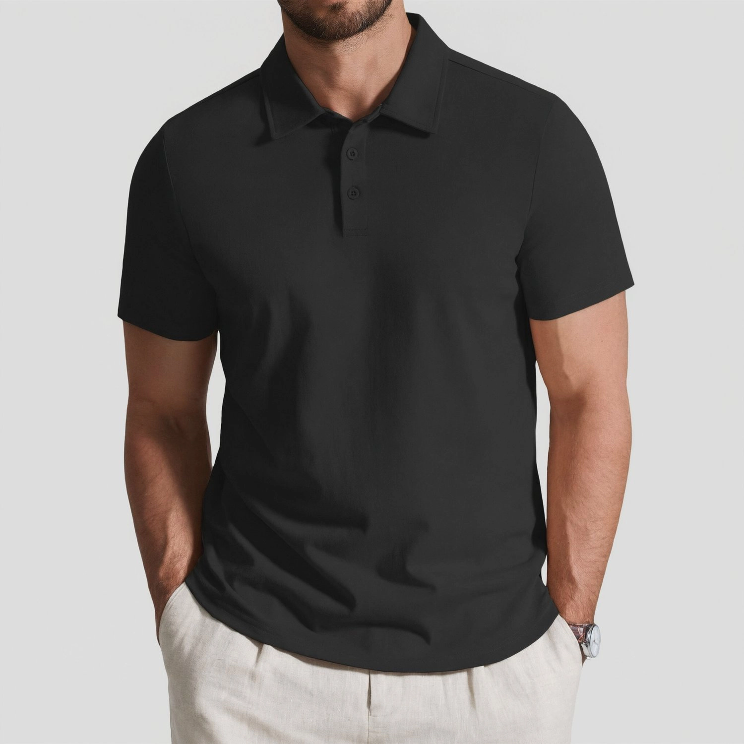 COOFANDY Mens Short Sleeve Polo Shirts  Lapel Collar Two Button Casual Tops