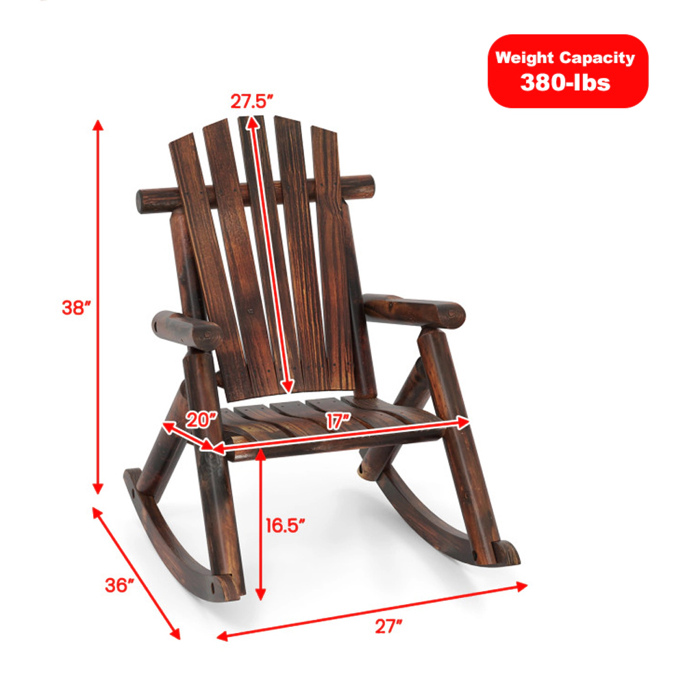 Hivvago Solid Wood Outdoor Rocking Adirondack Chair for Porch or Patio