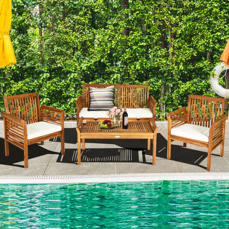 Hivvago 4 Pieces Outdoor Acacia Wood Sofa Furniture Set