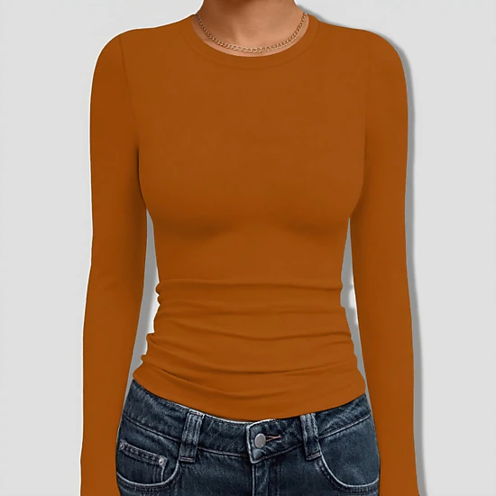 Ekouaer Slim Fit Basic Tops Underwear Shirts with Side Shirring Fashion Long Sleeve Outfit Wear
