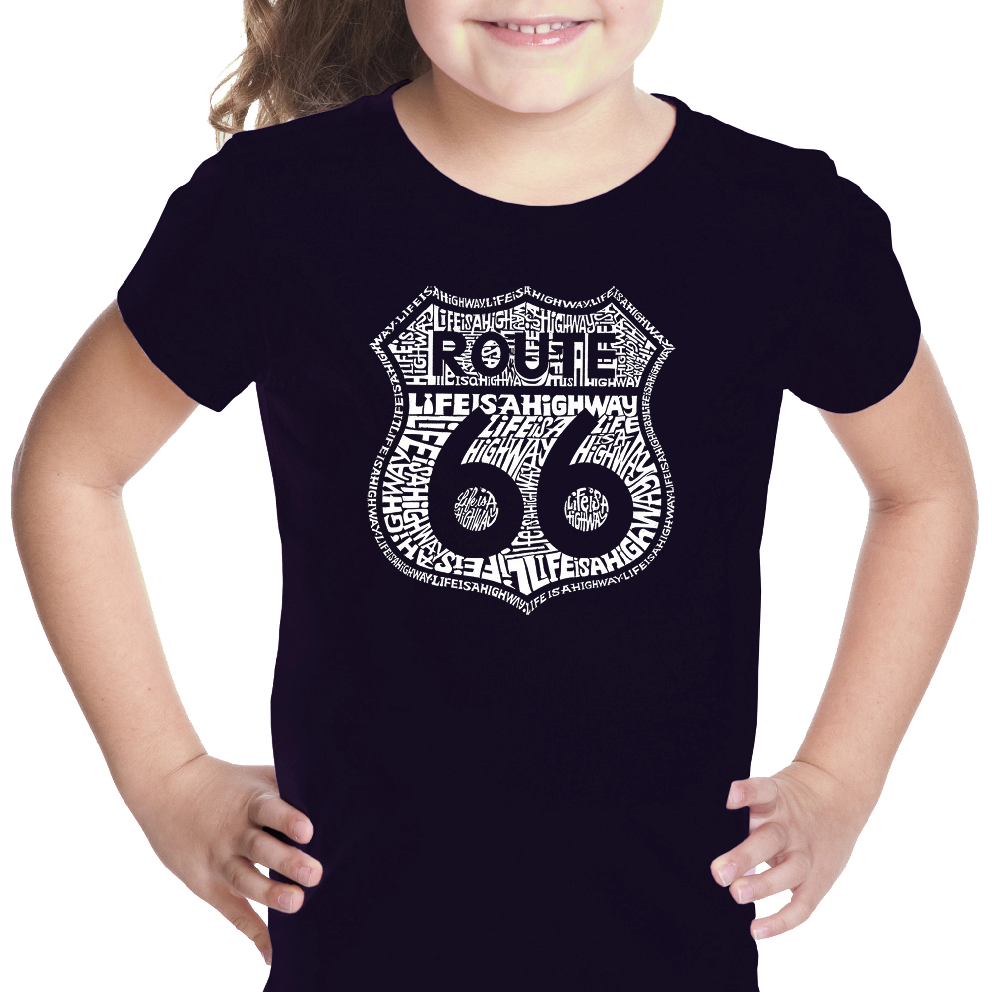 LA Pop Art Girls Word T-Shirt - Route 66 Life is a Highway