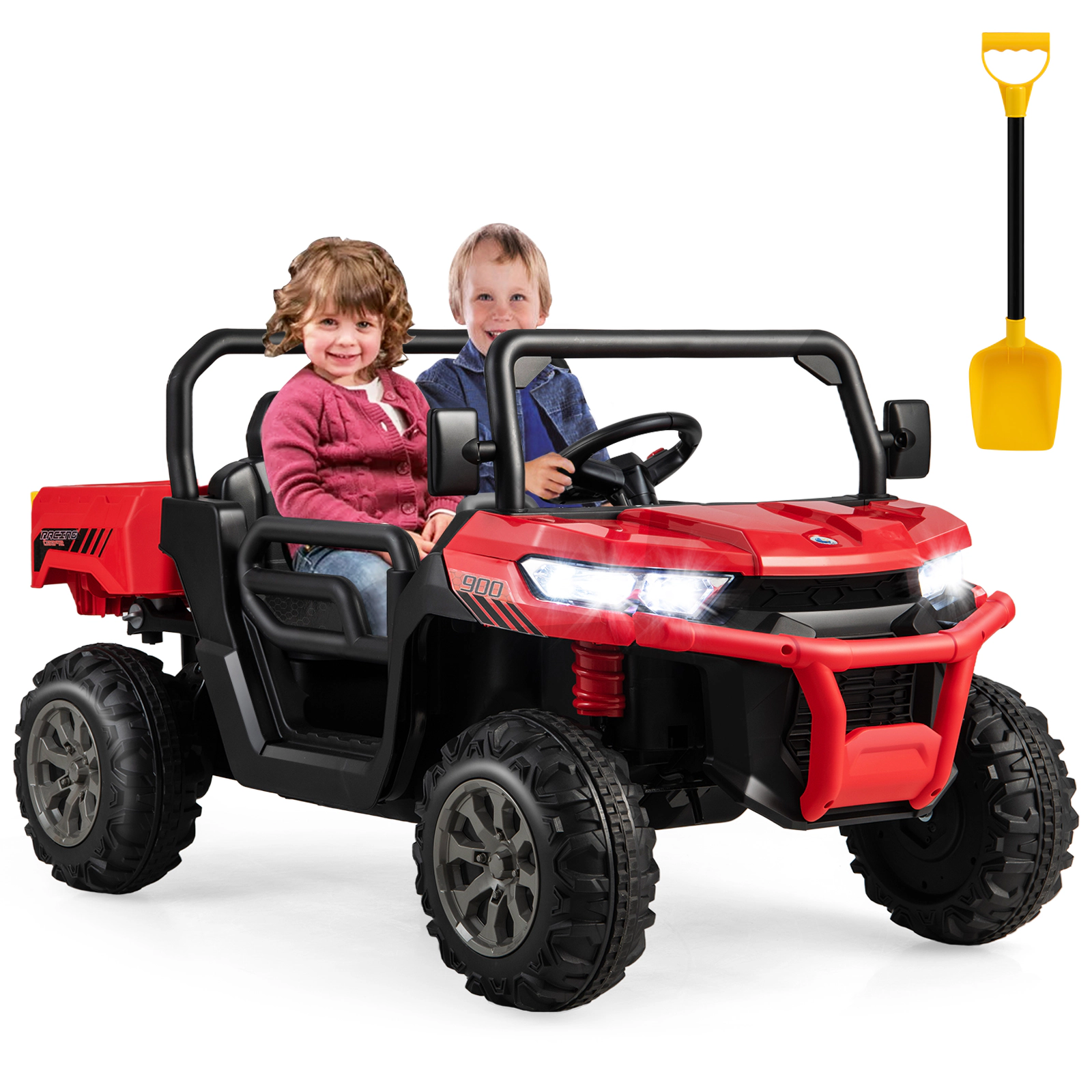 SUGIFT Red Electric Dump Bed Shovel and Remote Control 24V Kids Ride On Truck