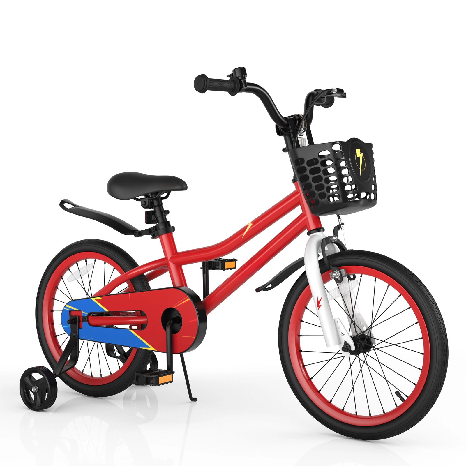 SUGIFT 18-in 99-lb Capacity Red Kids Bike with Removable Training Wheels Chain Guard and Storage Basket