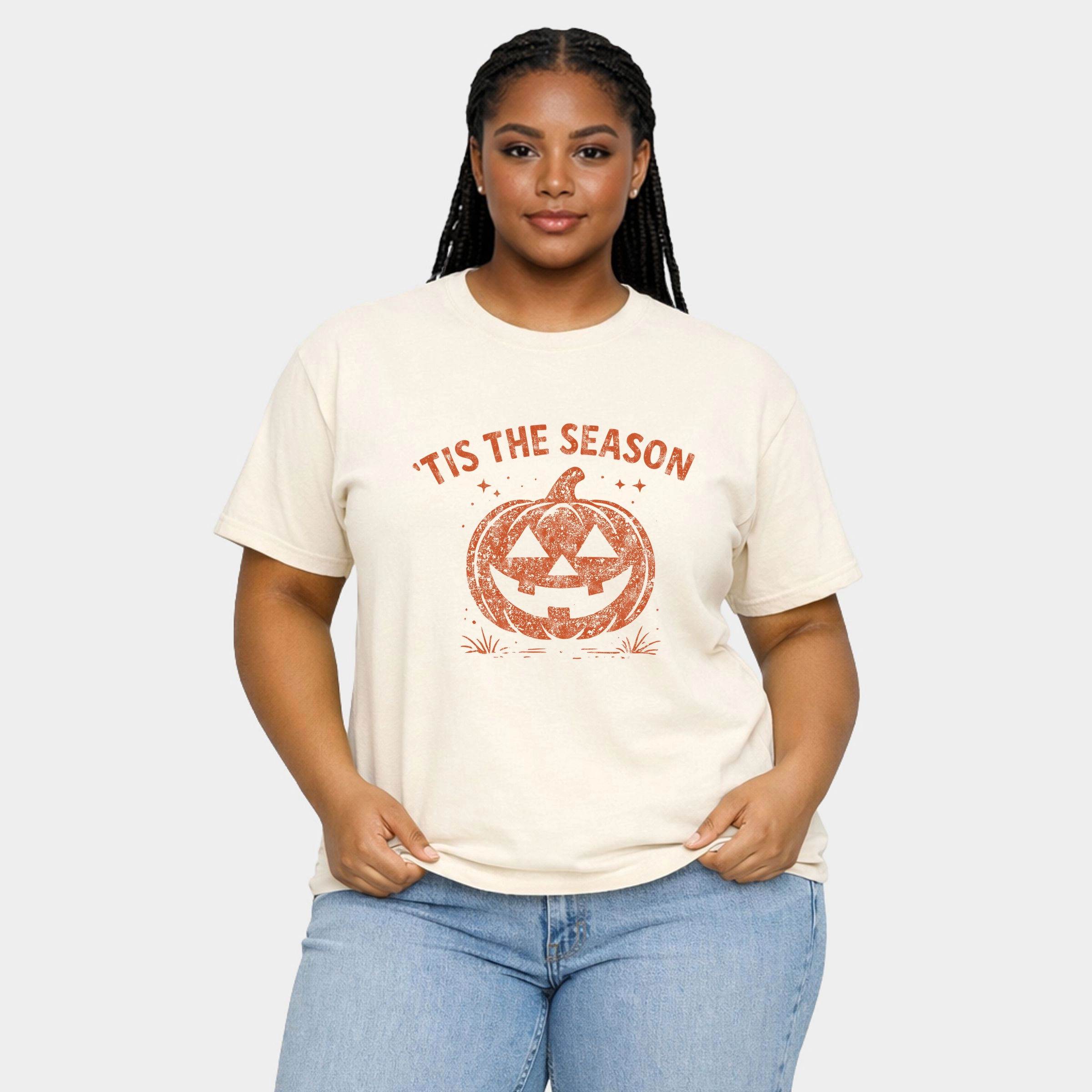 Simply Sage Market - Women's Plus Sized Garment Dyed Graphic T-Shirt Tis The Season Jack O Lantern