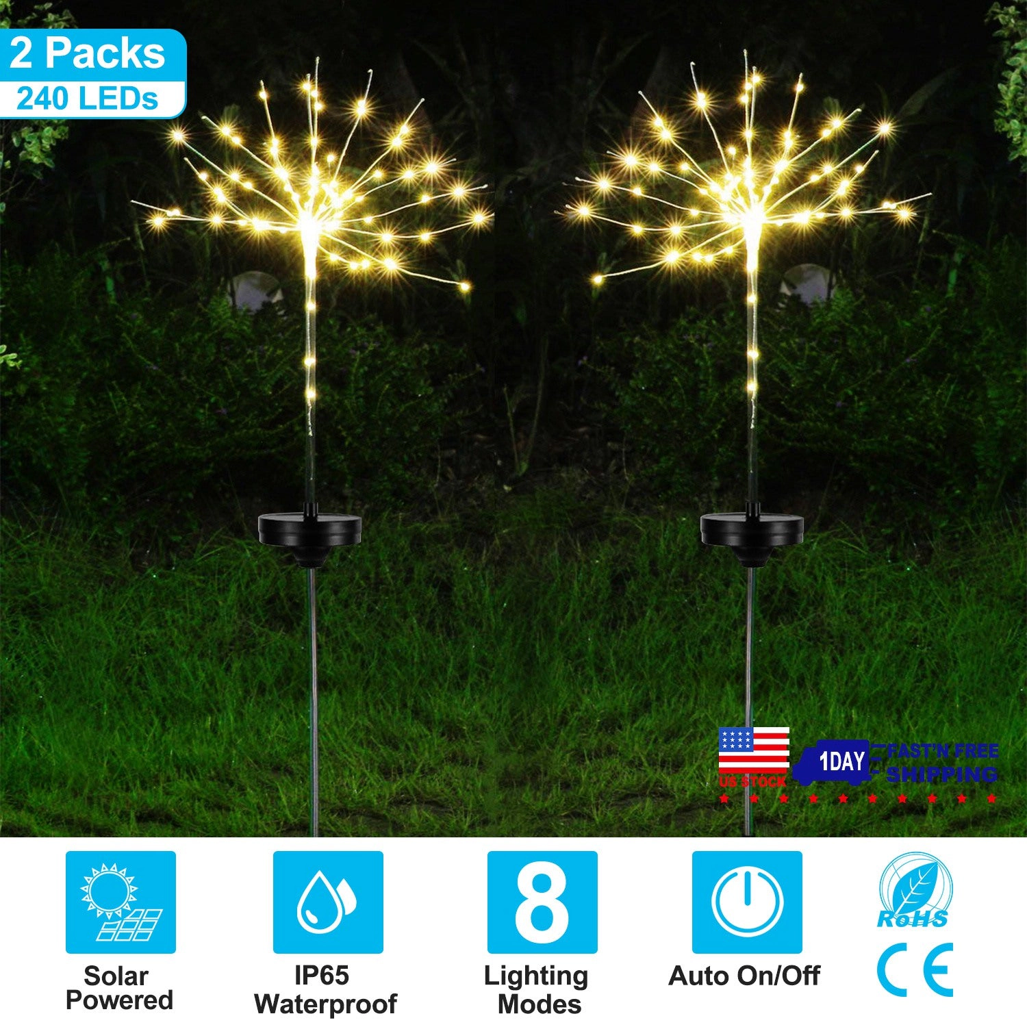 GBruno 2-Piece Solar Starburst Lights With 240 LEDs