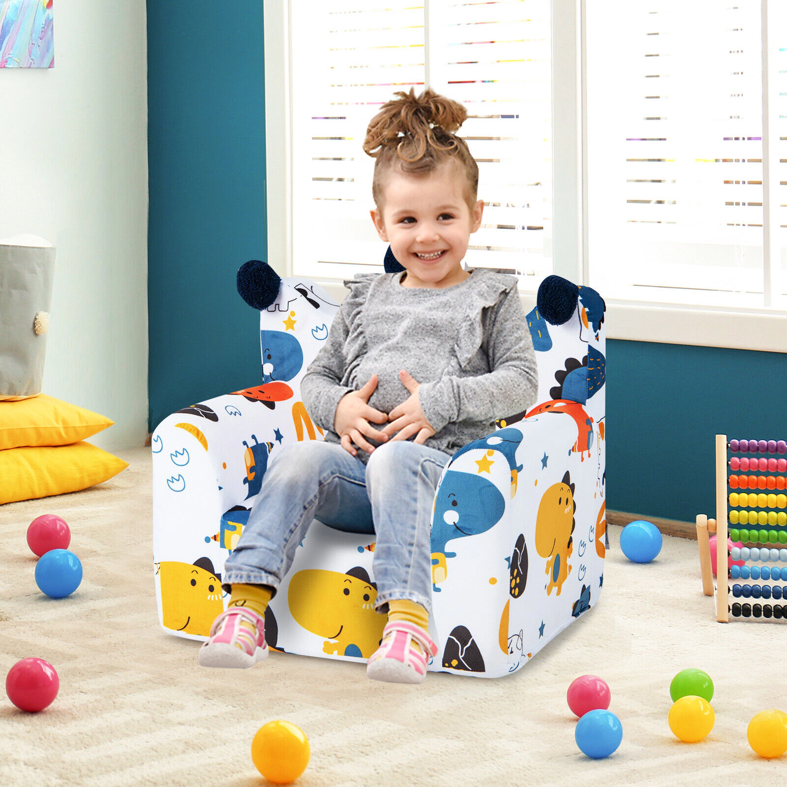 SUGIFT High-Density Padding Kids Sofa Chair with Armrest and Pillow 110-lb Capacity Ages 0-5 Blue
