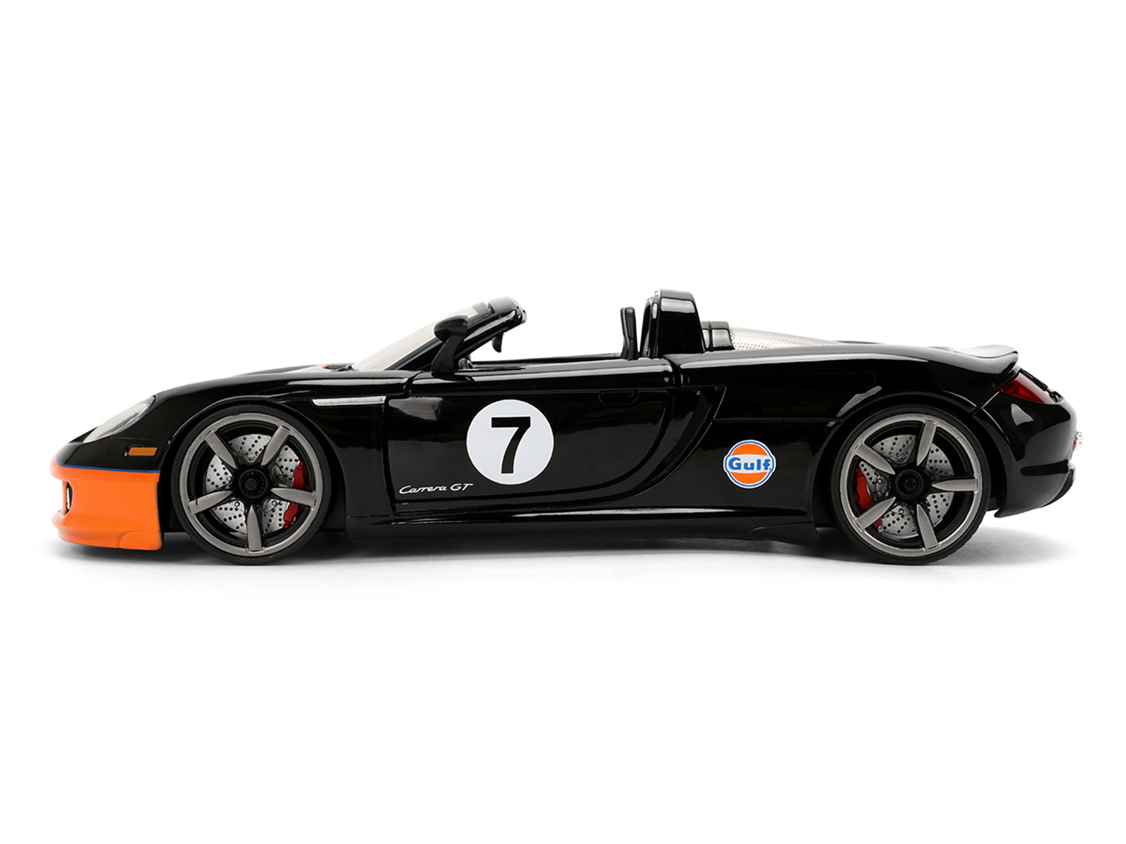 Jada Porsche Carrera Gt Convertible #7 "Gulf Oil" Black With Orange Graphics "Hyper-Spec" Series 1/24 Diecast