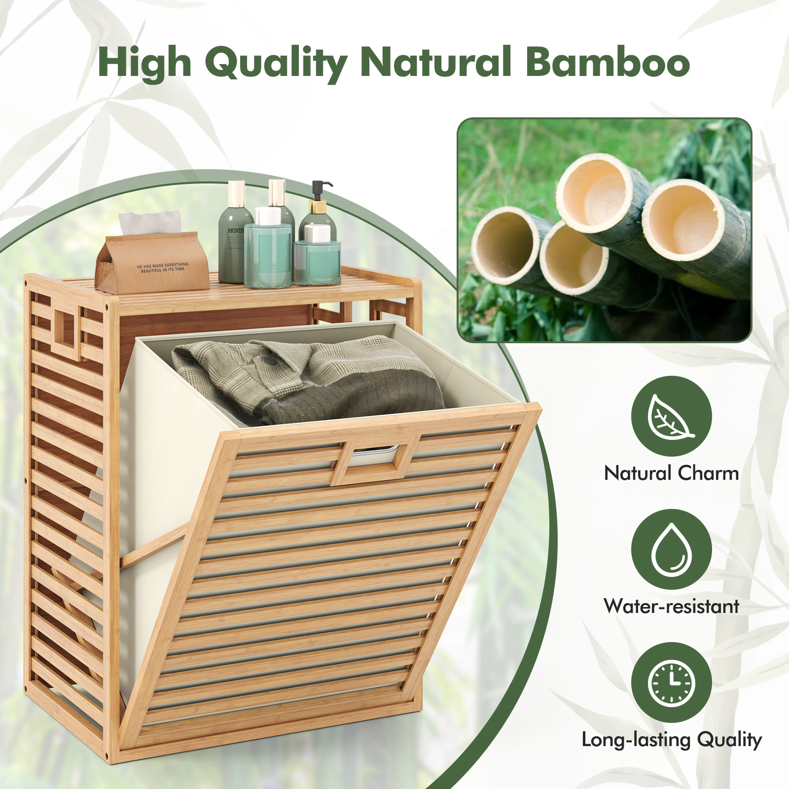 SlickBlue Natural Wicker Laundry Hamper with Removable Fabric Bin